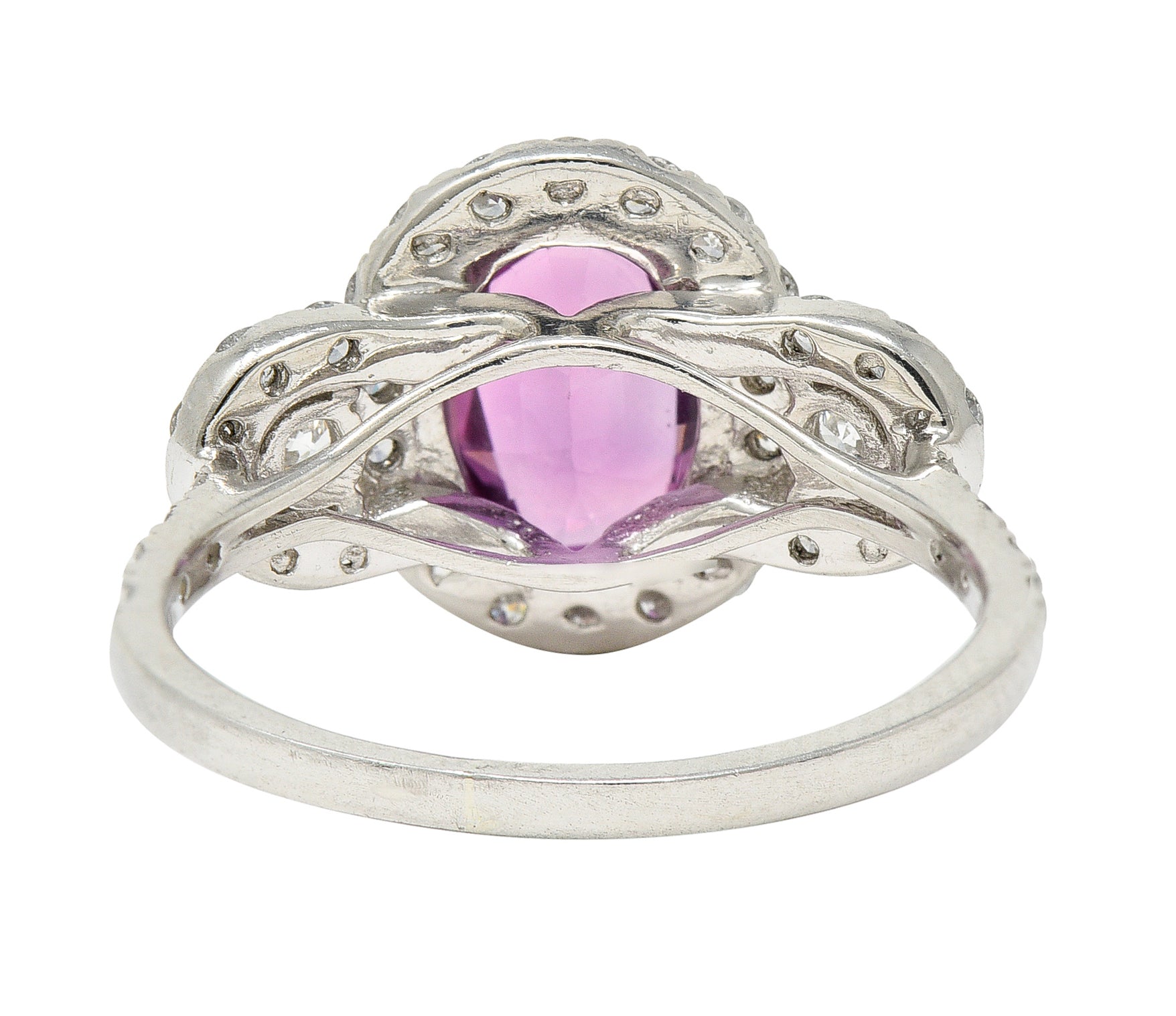 Orianne 3.10 CTW Pink Sapphire Diamond Platinum Triple Halo Ring Wilson's Antique & Estate Jewelry