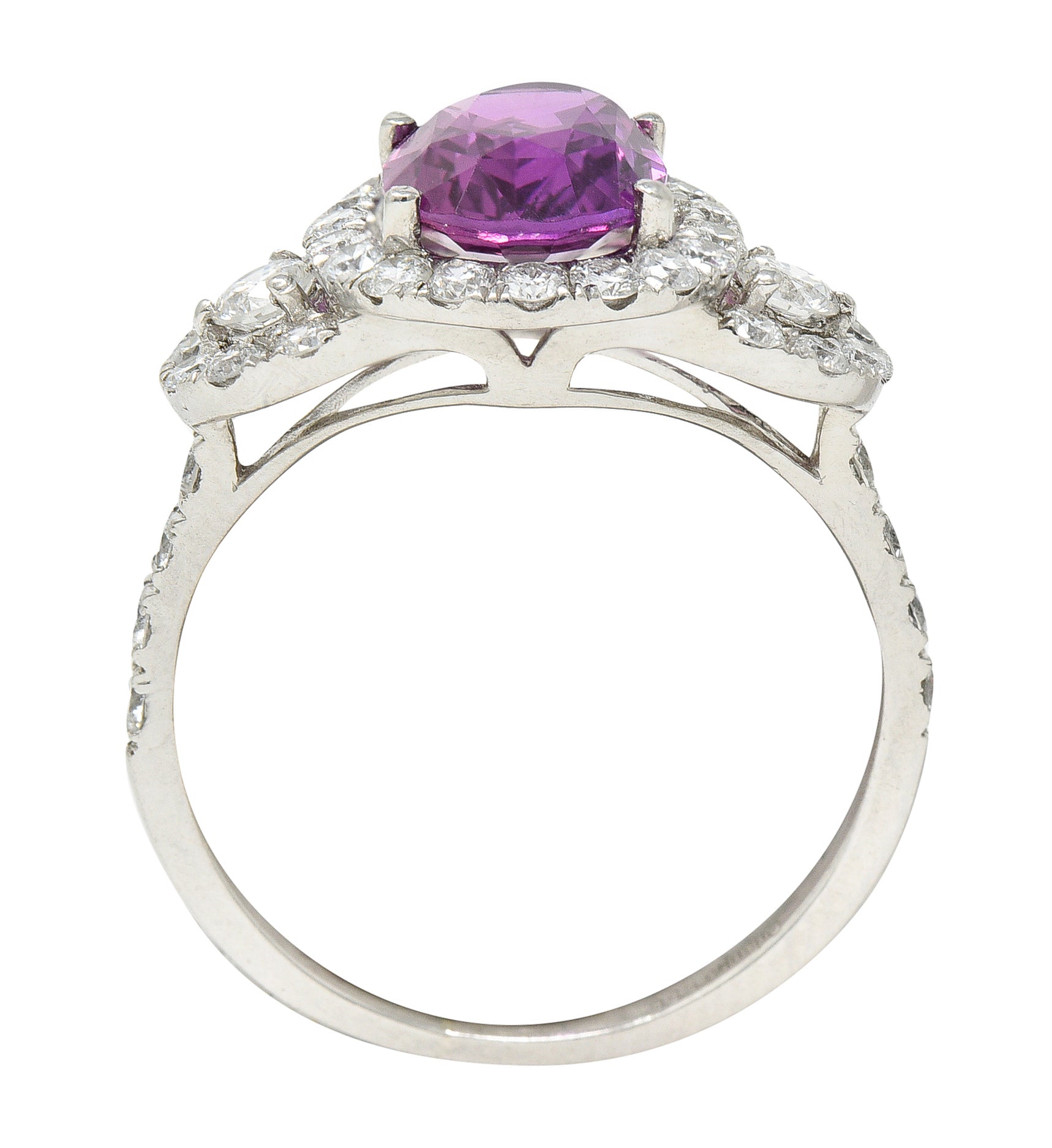 Orianne 3.10 CTW Pink Sapphire Diamond Platinum Triple Halo Ring Wilson's Antique & Estate Jewelry