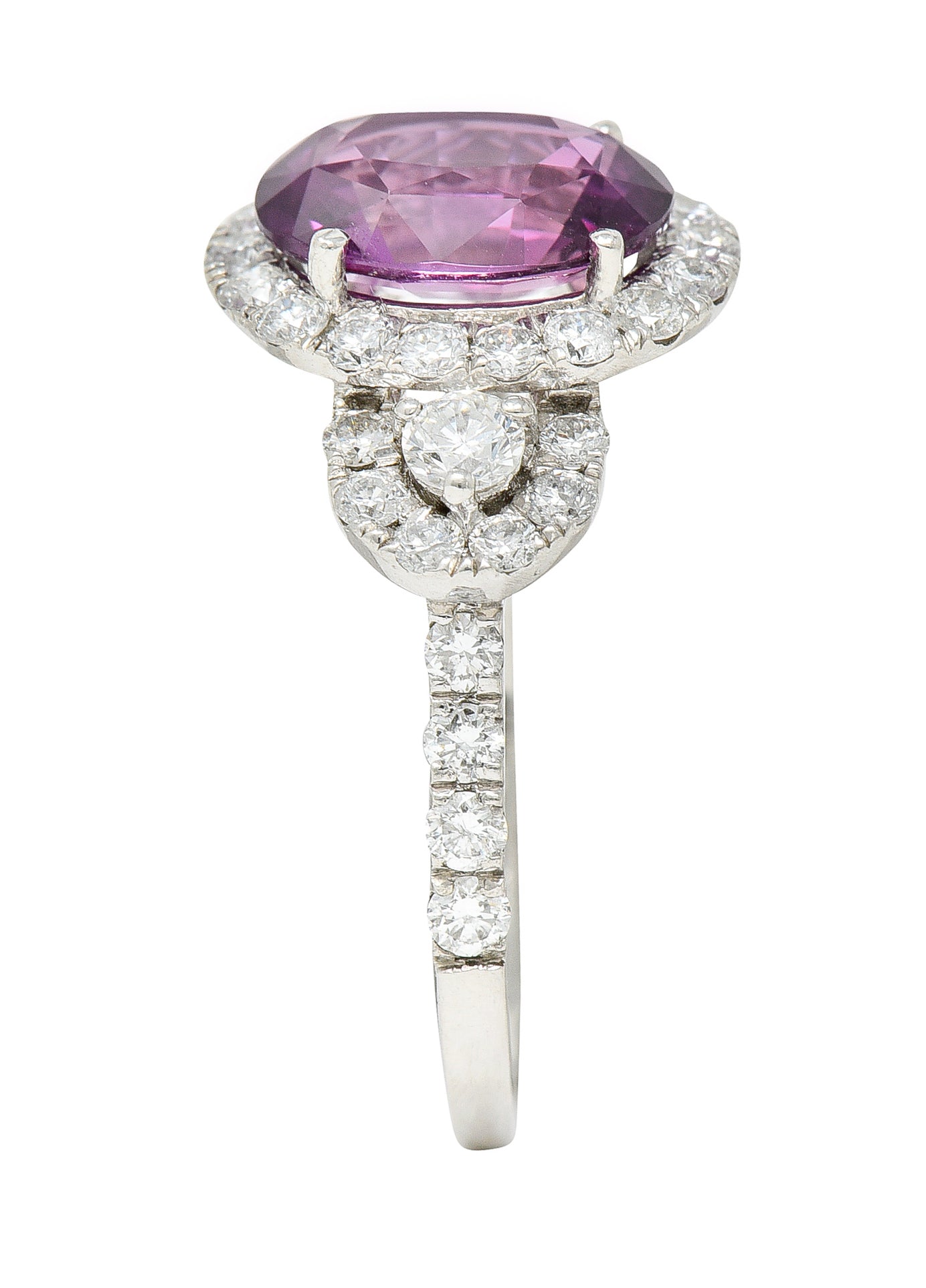 Orianne 3.10 CTW Pink Sapphire Diamond Platinum Triple Halo Ring Wilson's Antique & Estate Jewelry