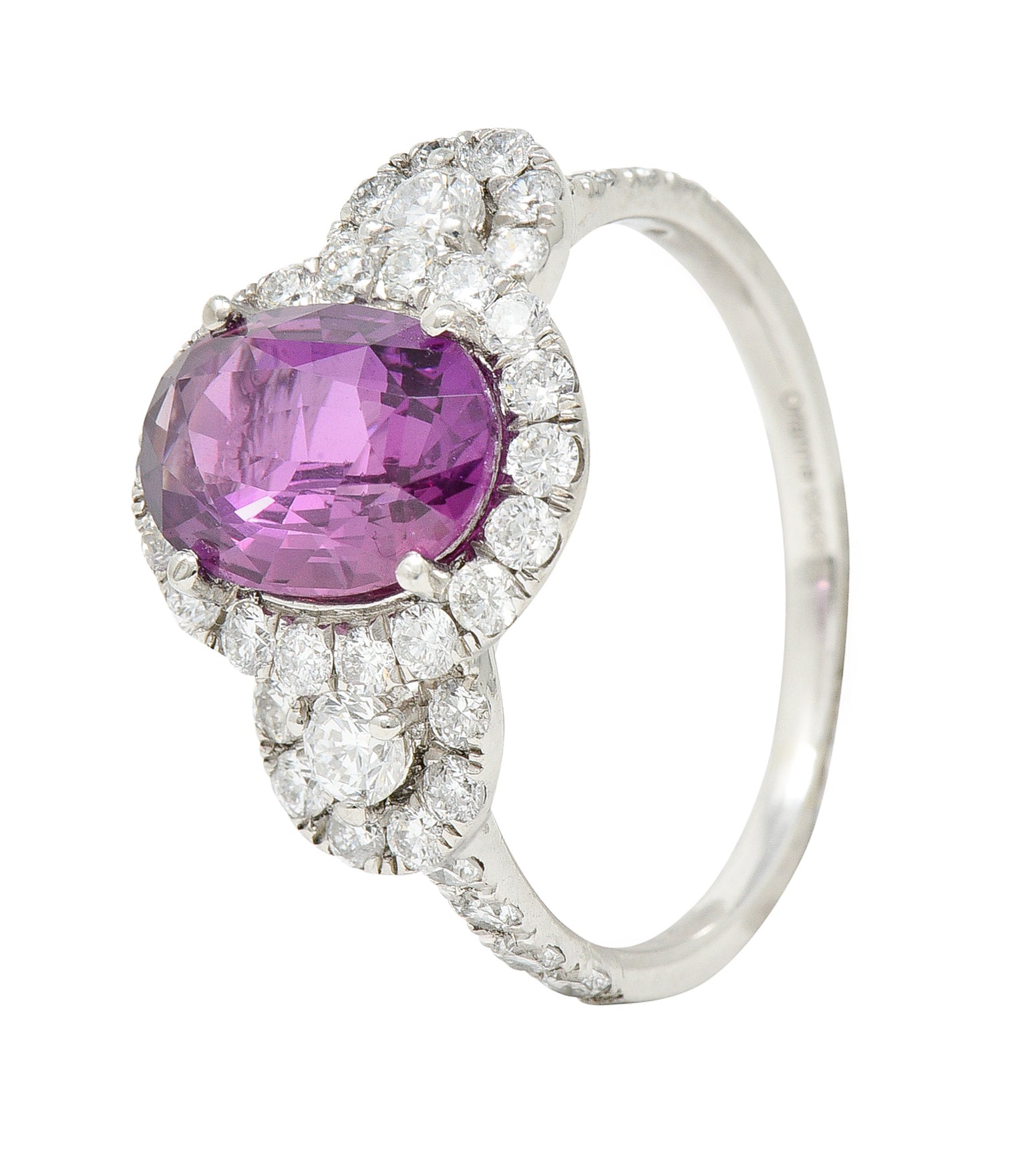 Orianne 3.10 CTW Pink Sapphire Diamond Platinum Triple Halo Ring Wilson's Antique & Estate Jewelry