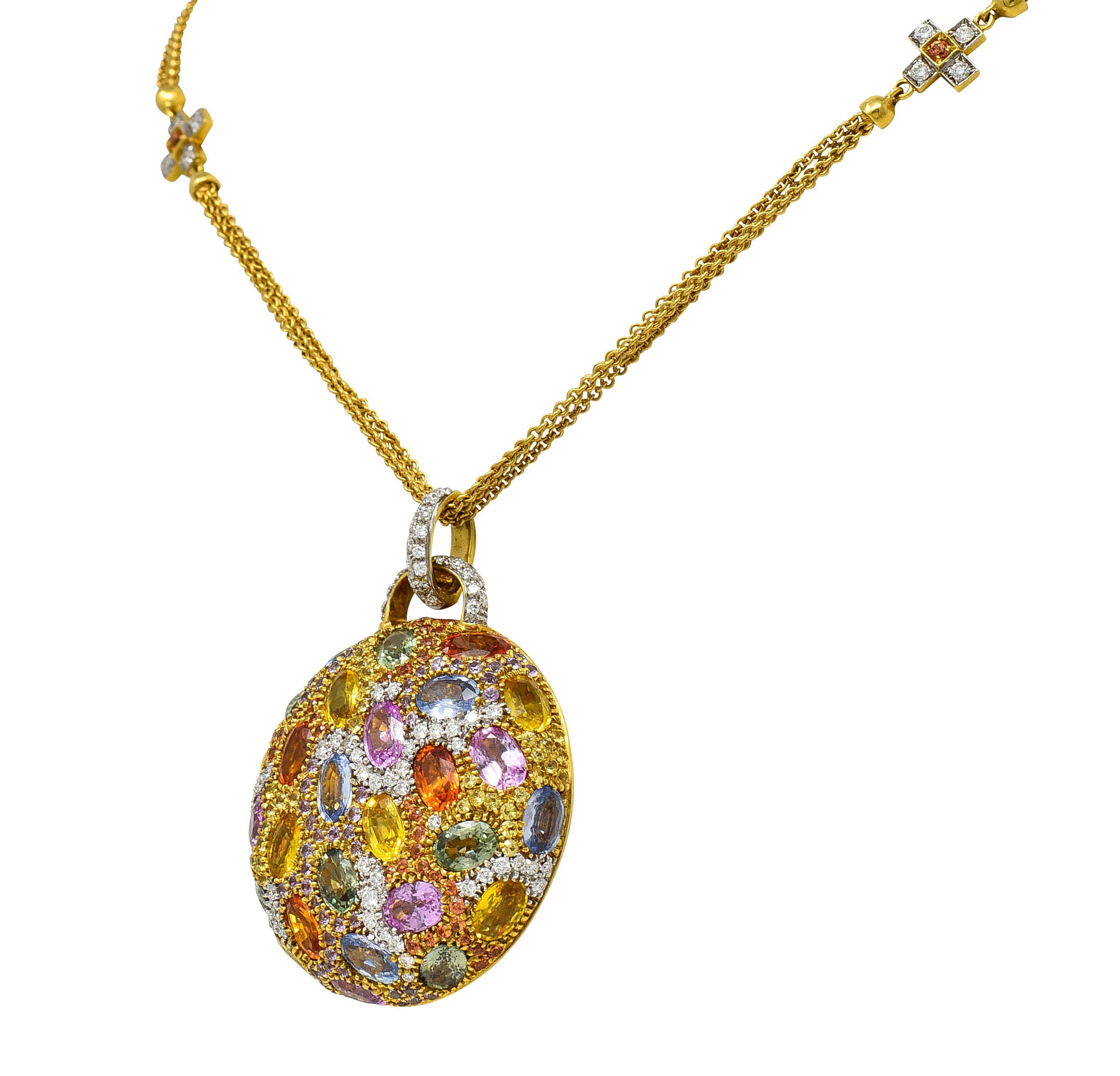 Valente Italian 22.00 CTW Multi-Sapphire Diamond 18 Karat Gold Pave Pendant NecklaceNecklace - Wilson's Estate Jewelry