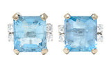 Vintage Aquamarine Diamond 18 Karat White Gold Gemstone Stud Earrings Wilson's Estate Jewelry