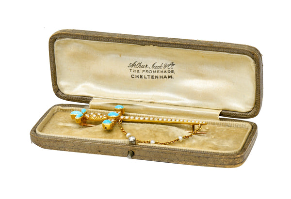 Victorian Natural Freshwater Pearl Turquoise 18 Karat Gold Sword Brooch Circa 1890Brooch - Wilson's Estate Jewelry