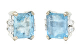 Vintage Aquamarine Diamond 18 Karat White Gold Gemstone Stud Earrings Wilson's Estate Jewelry