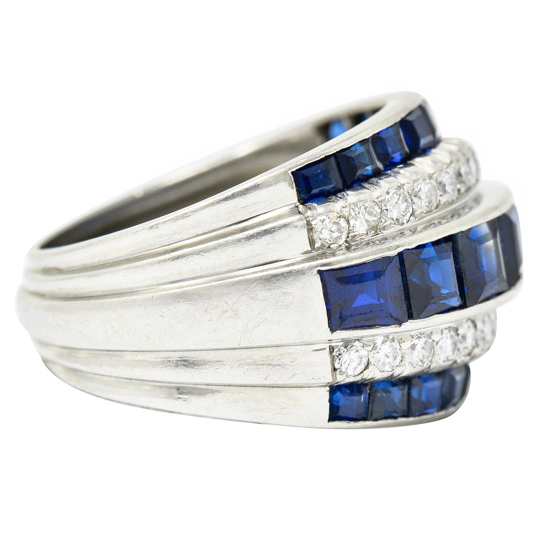 1950's Mid-Century 3.90 CTW Sapphire Diamond Platinum Band RingRing - Wilson's Estate Jewelry