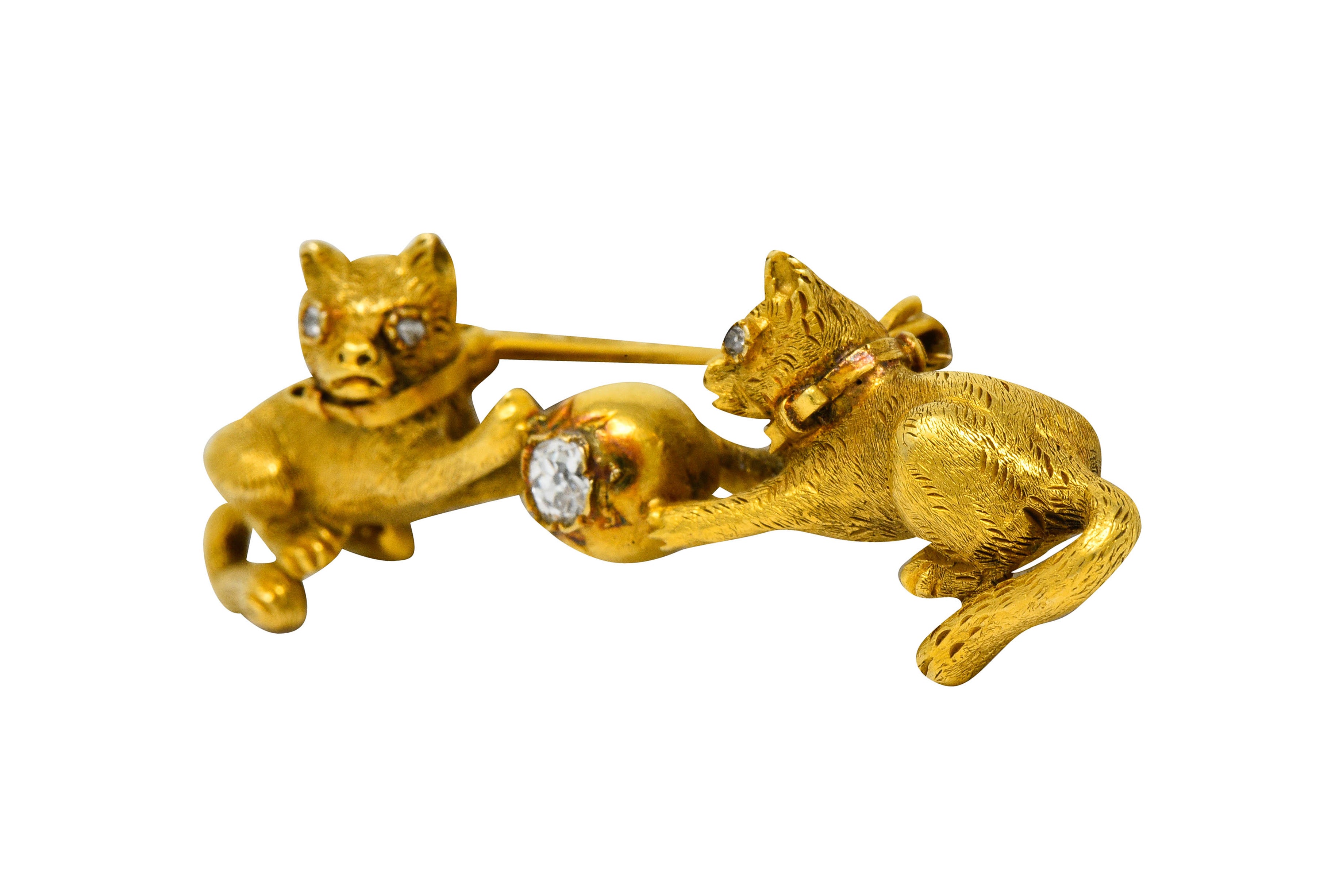 Victorian Diamond 18 Karat Yellow Gold Kitten Cat Bar Brooch - Wilson's Estate Jewelry