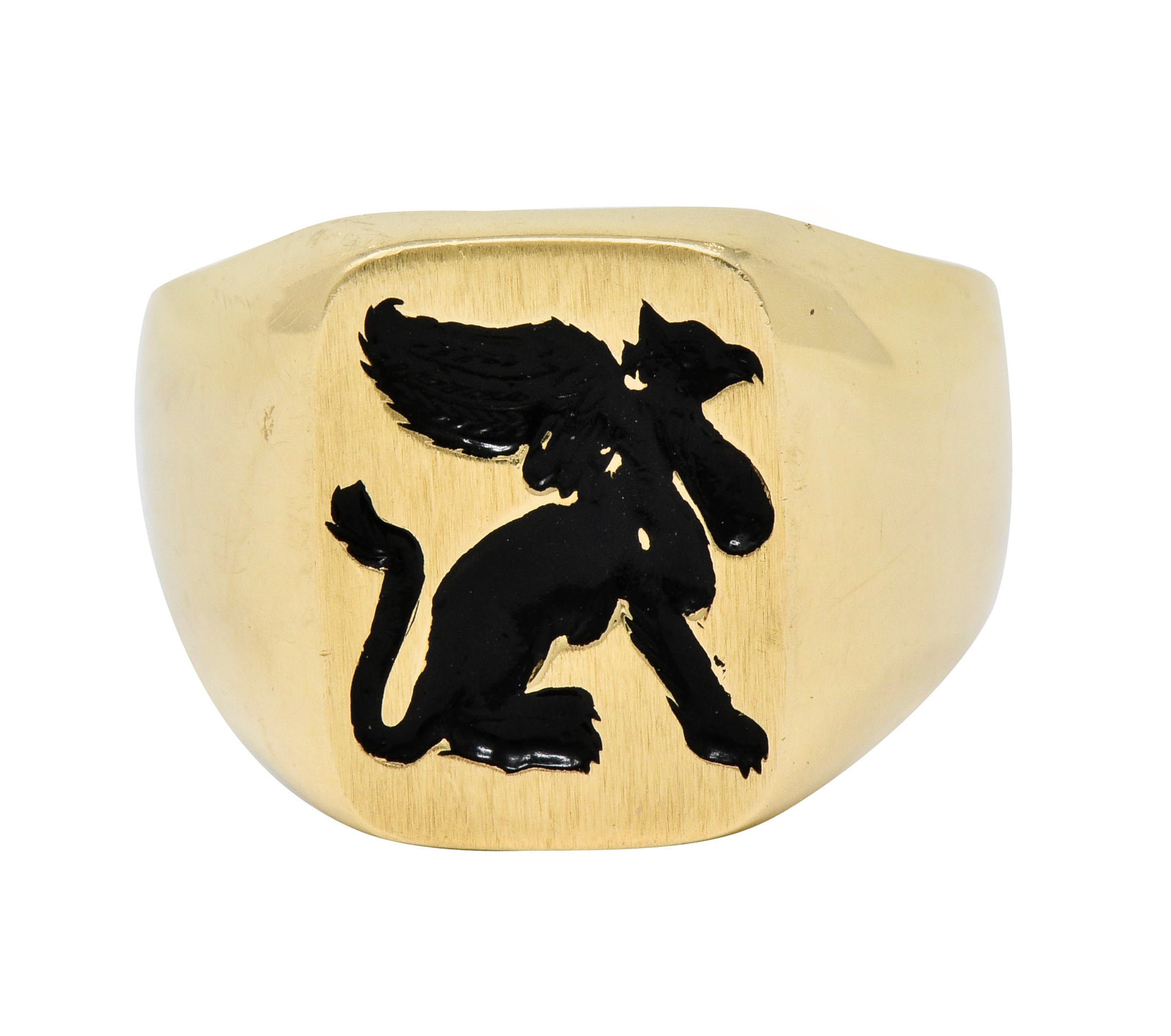 Victorian Tiffany and Co Enamel 14 Karat Gold Unisex Gryphon Signet Ring - Wilson's Estate Jewelry