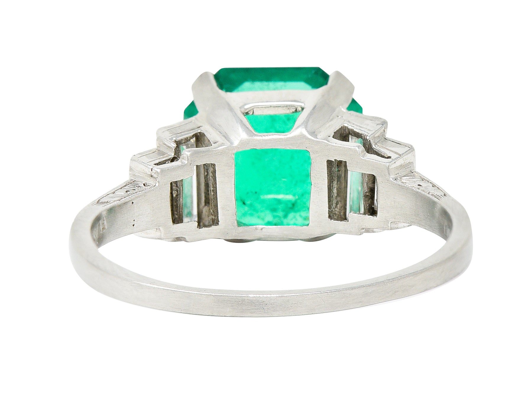 Mid-Century 4.03 CTW Colombian Emerald Diamond Platinum Cocktail Ring GIA Wilson's Antique & Estate Jewelry