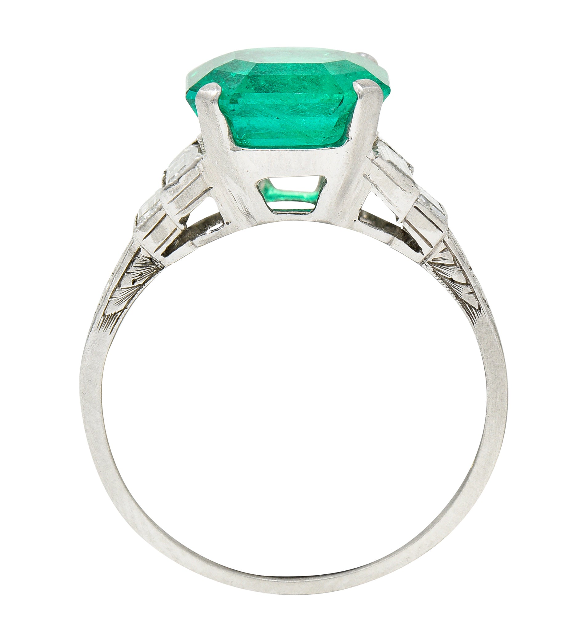 Mid-Century 4.03 CTW Colombian Emerald Diamond Platinum Cocktail Ring GIA Wilson's Antique & Estate Jewelry