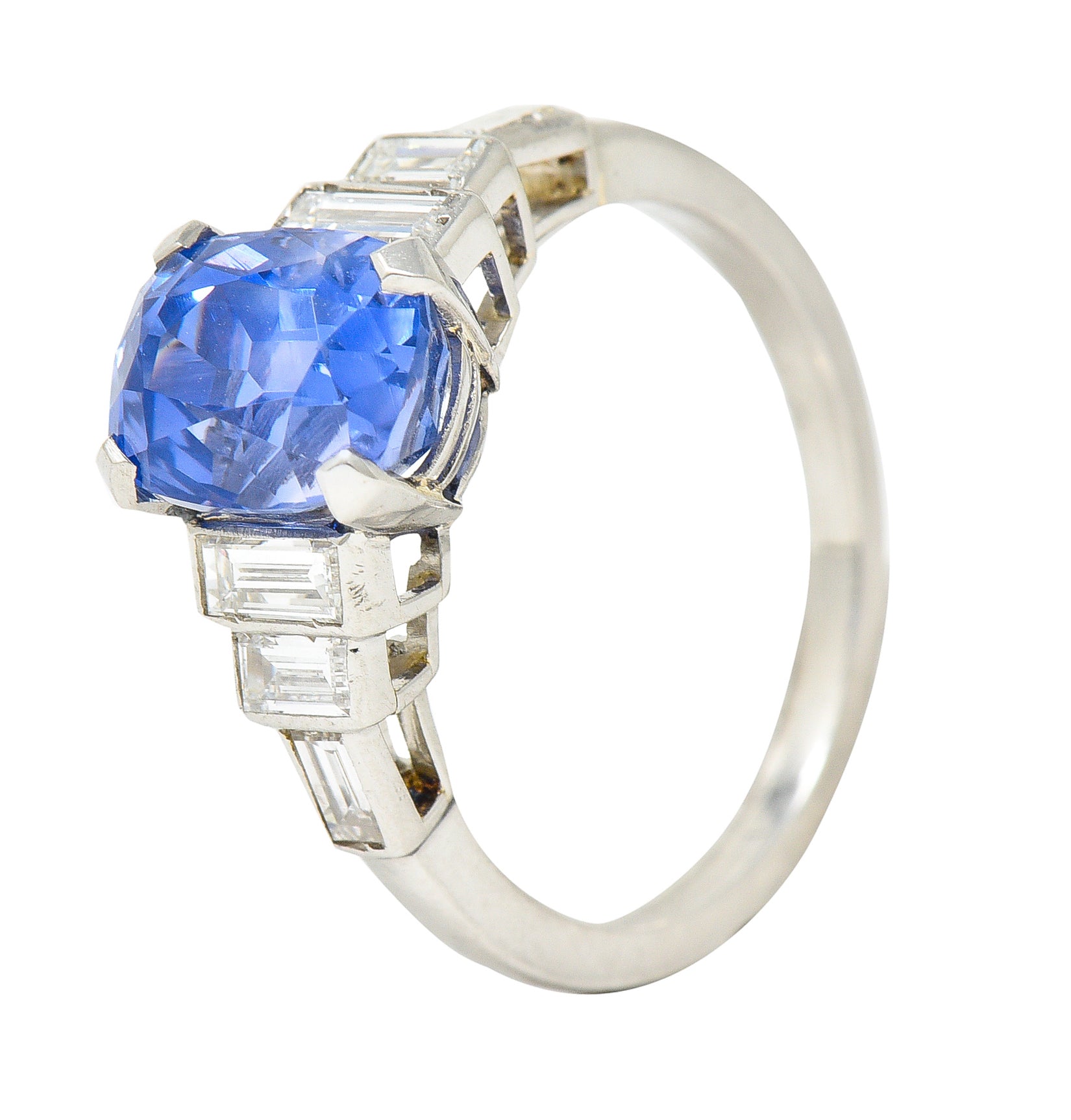 Mid-Century 3.83 CTW No Heat Ceylon Sapphire Diamond Platinum Vintage Ring GIA Wilson's Estate Jewelry