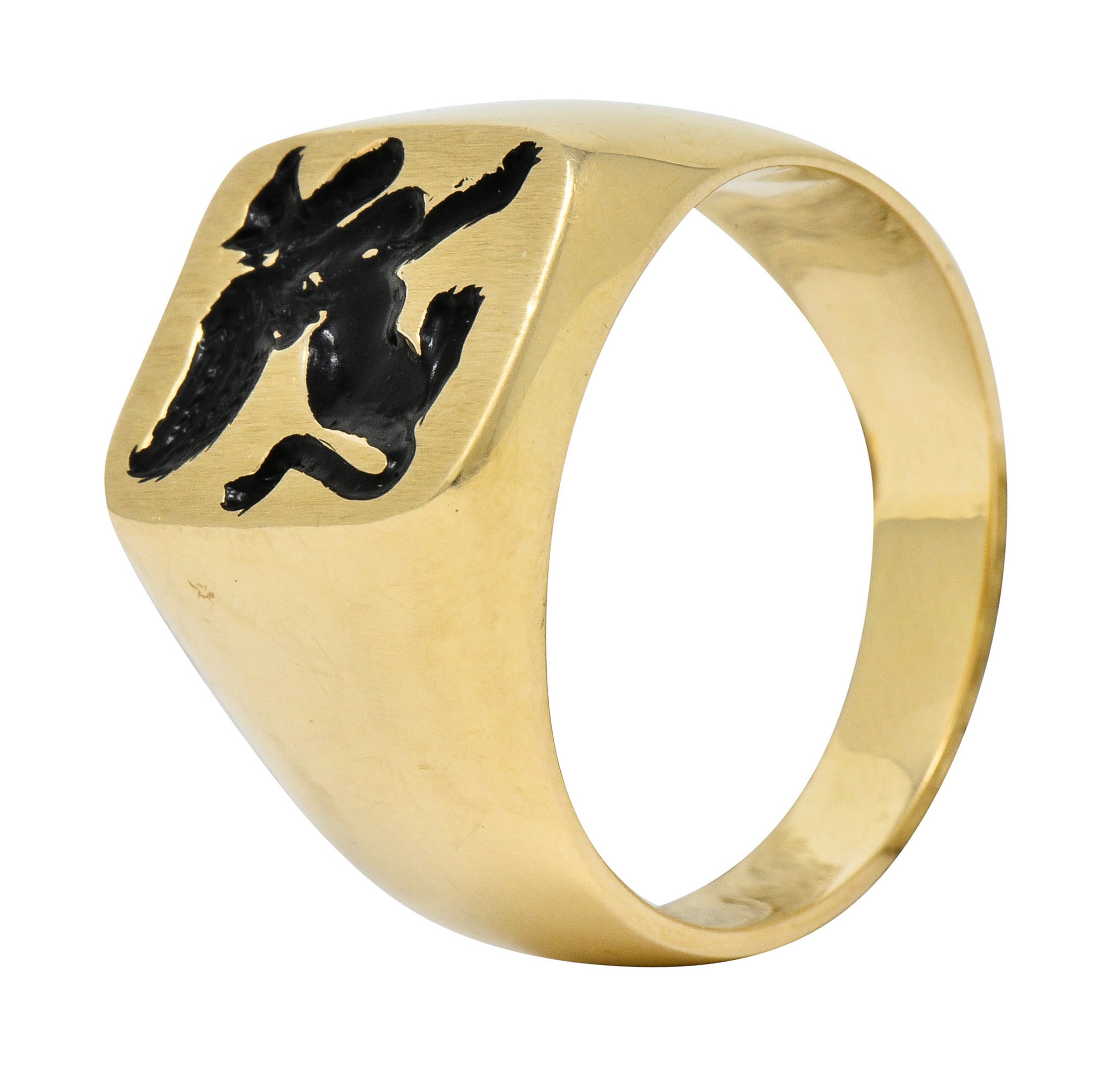 Victorian Tiffany and Co Enamel 14 Karat Gold Unisex Gryphon Signet Ring - Wilson's Estate Jewelry