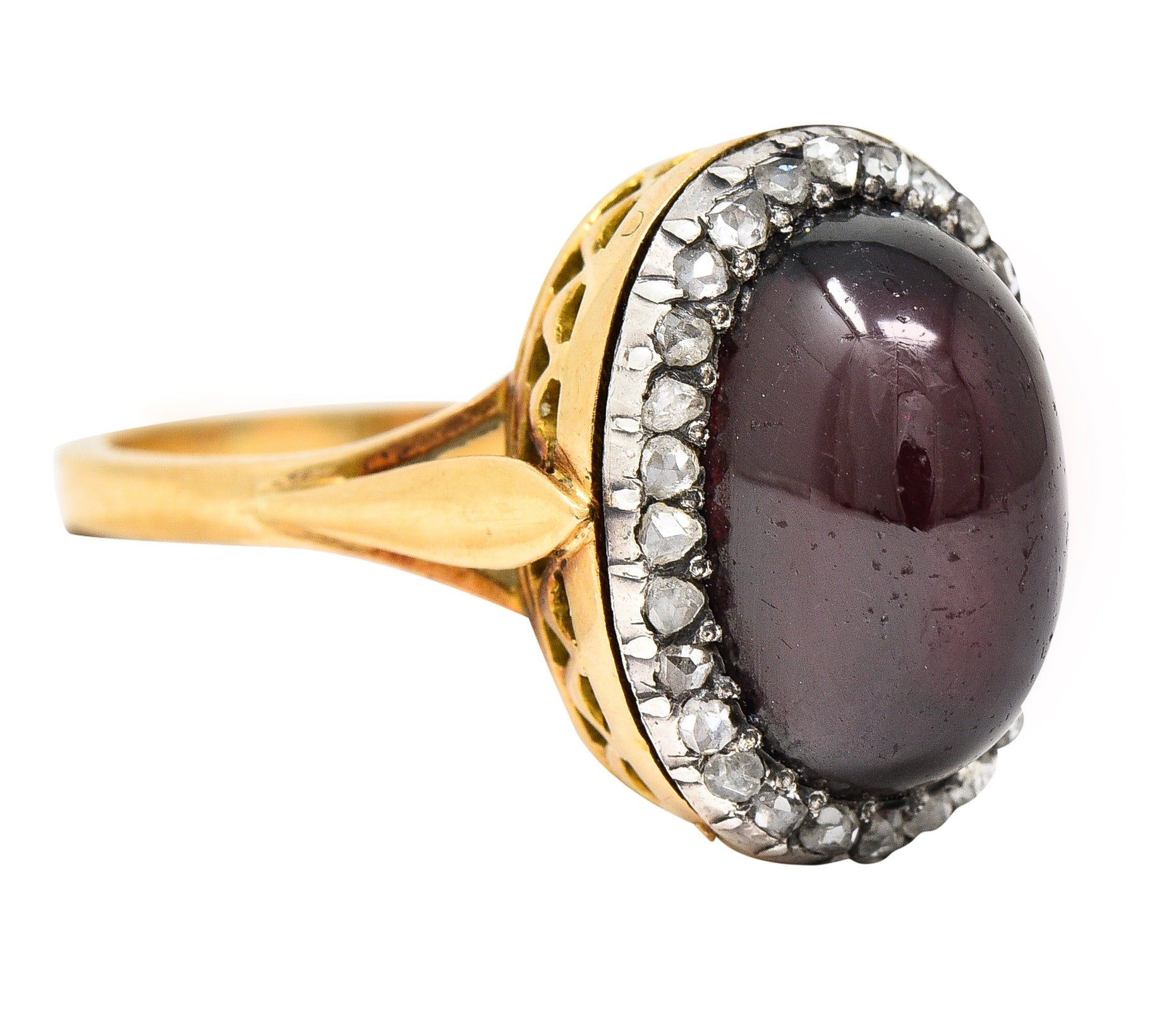 French Victorian Garnet Diamond 18 Karat Yellow Gold Silver Antique Cluster Gemstone Ring Wilson's Estate Jewelry