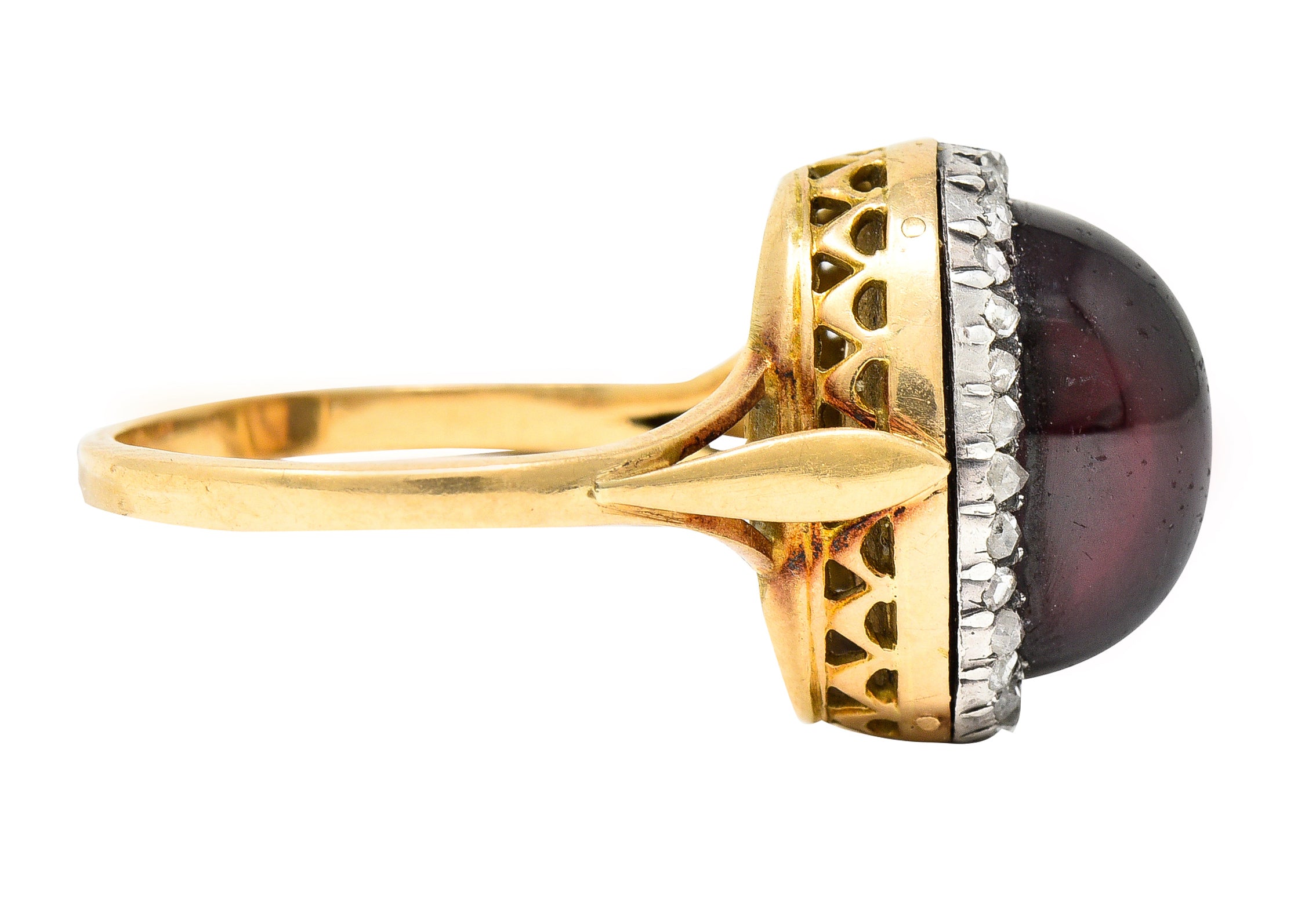 French Victorian Garnet Diamond 18 Karat Yellow Gold Silver Antique Cluster Gemstone Ring Wilson's Estate Jewelry