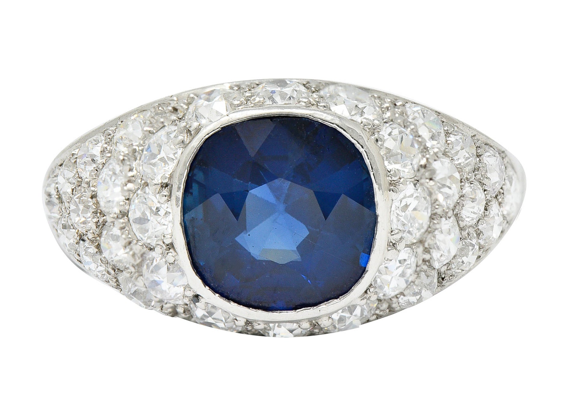 1950's Mid-Century 5.09 CTW No Heat Sapphire Diamond Platinum Bombe RingRing - Wilson's Estate Jewelry