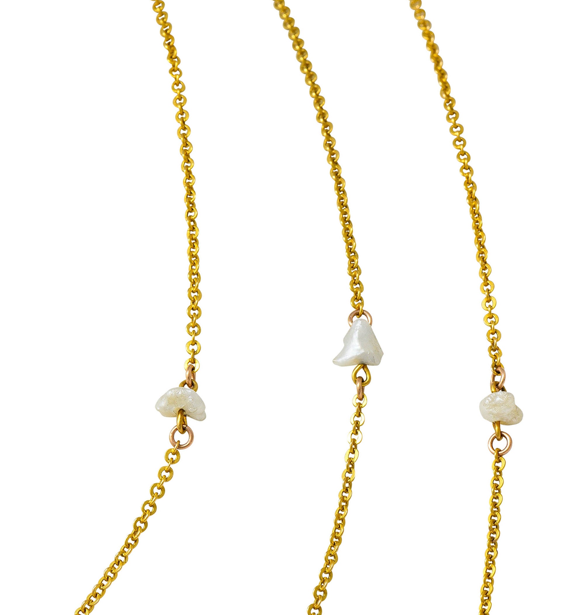 Victorian Baroque Pearl 10 Karat Gold 54 Inch Long Chain NecklaceNecklace - Wilson's Estate Jewelry