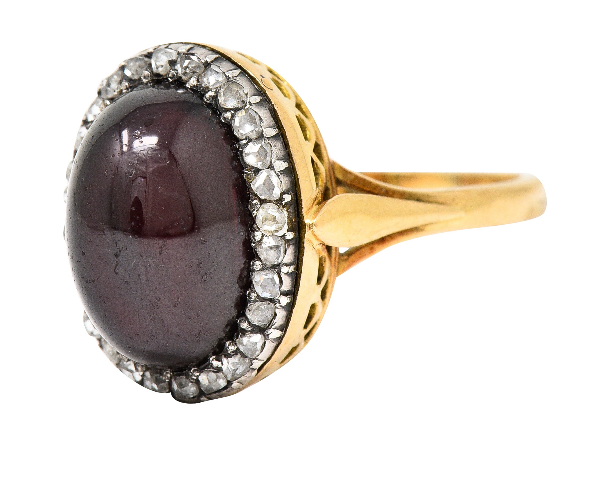 French Victorian Garnet Diamond 18 Karat Yellow Gold Silver Antique Cluster Gemstone Ring Wilson's Estate Jewelry