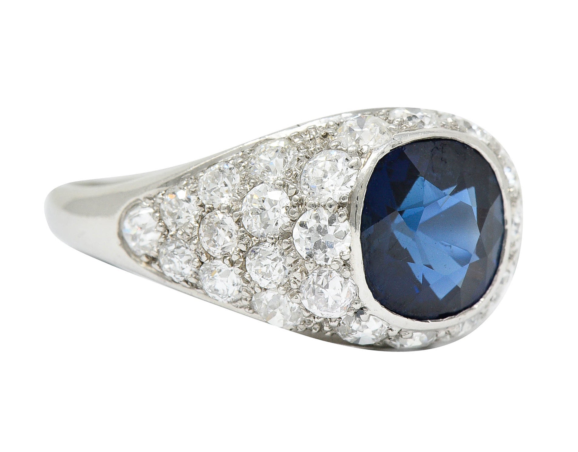 1950's Mid-Century 5.09 CTW No Heat Sapphire Diamond Platinum Bombe RingRing - Wilson's Estate Jewelry