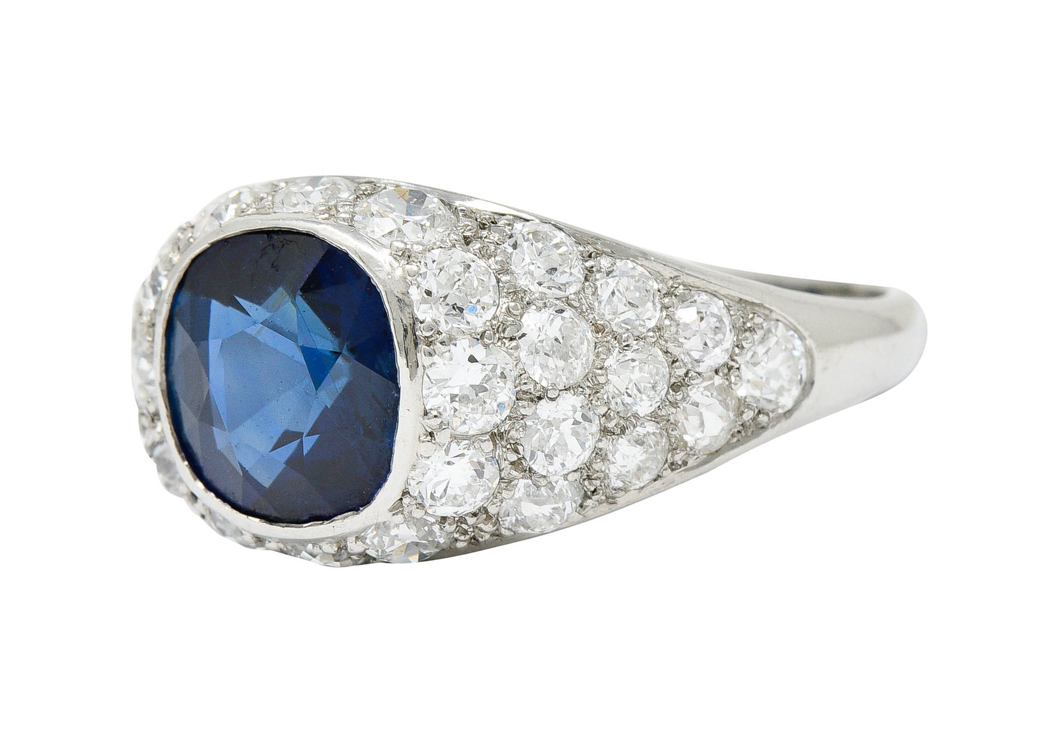 1950's Mid-Century 5.09 CTW No Heat Sapphire Diamond Platinum Bombe RingRing - Wilson's Estate Jewelry