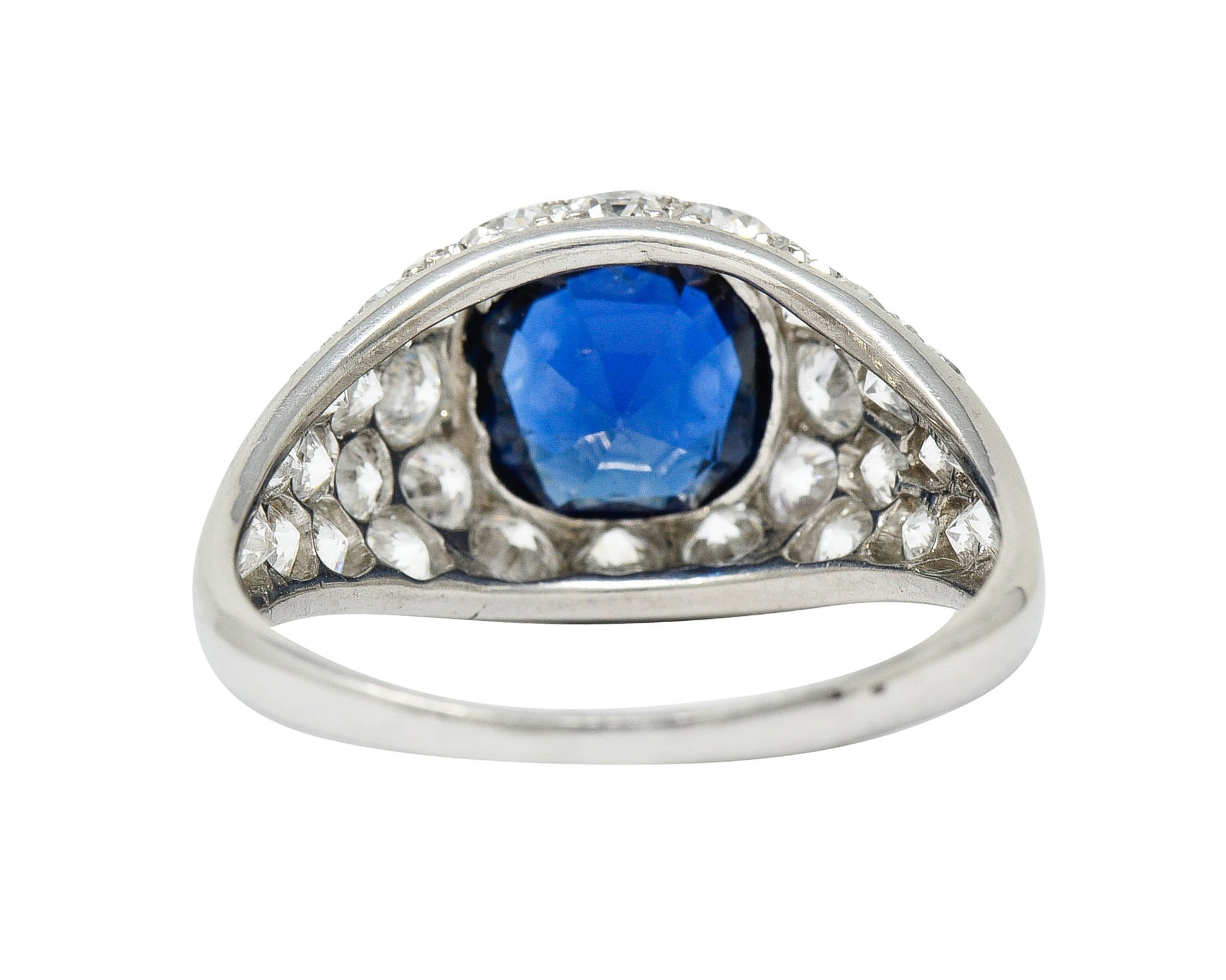 1950's Mid-Century 5.09 CTW No Heat Sapphire Diamond Platinum Bombe RingRing - Wilson's Estate Jewelry