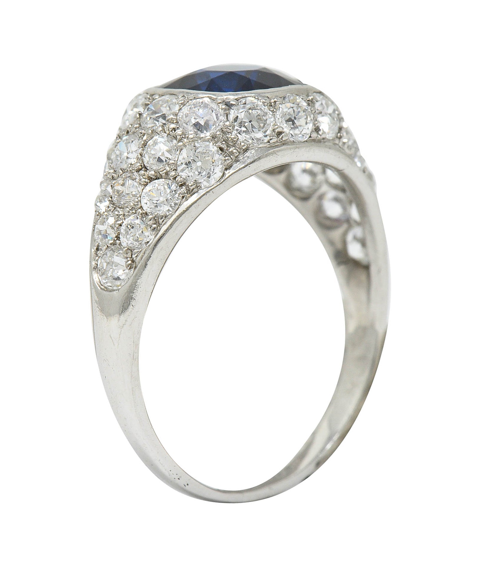 1950's Mid-Century 5.09 CTW No Heat Sapphire Diamond Platinum Bombe RingRing - Wilson's Estate Jewelry