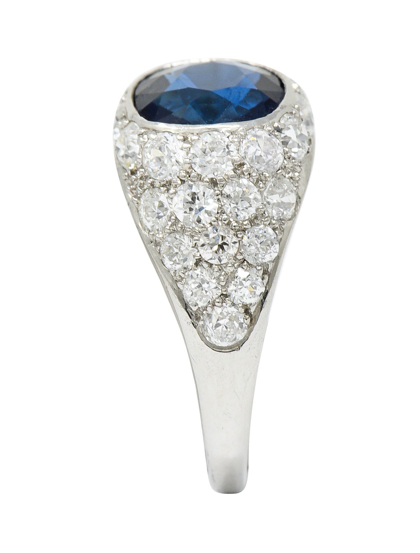 1950's Mid-Century 5.09 CTW No Heat Sapphire Diamond Platinum Bombe RingRing - Wilson's Estate Jewelry