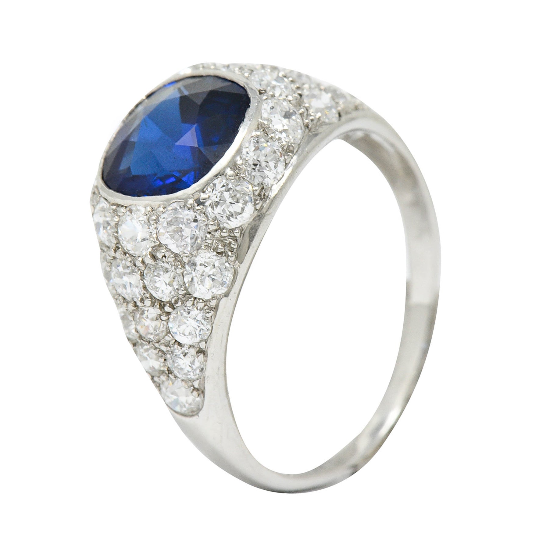 1950's Mid-Century 5.09 CTW No Heat Sapphire Diamond Platinum Bombe RingRing - Wilson's Estate Jewelry