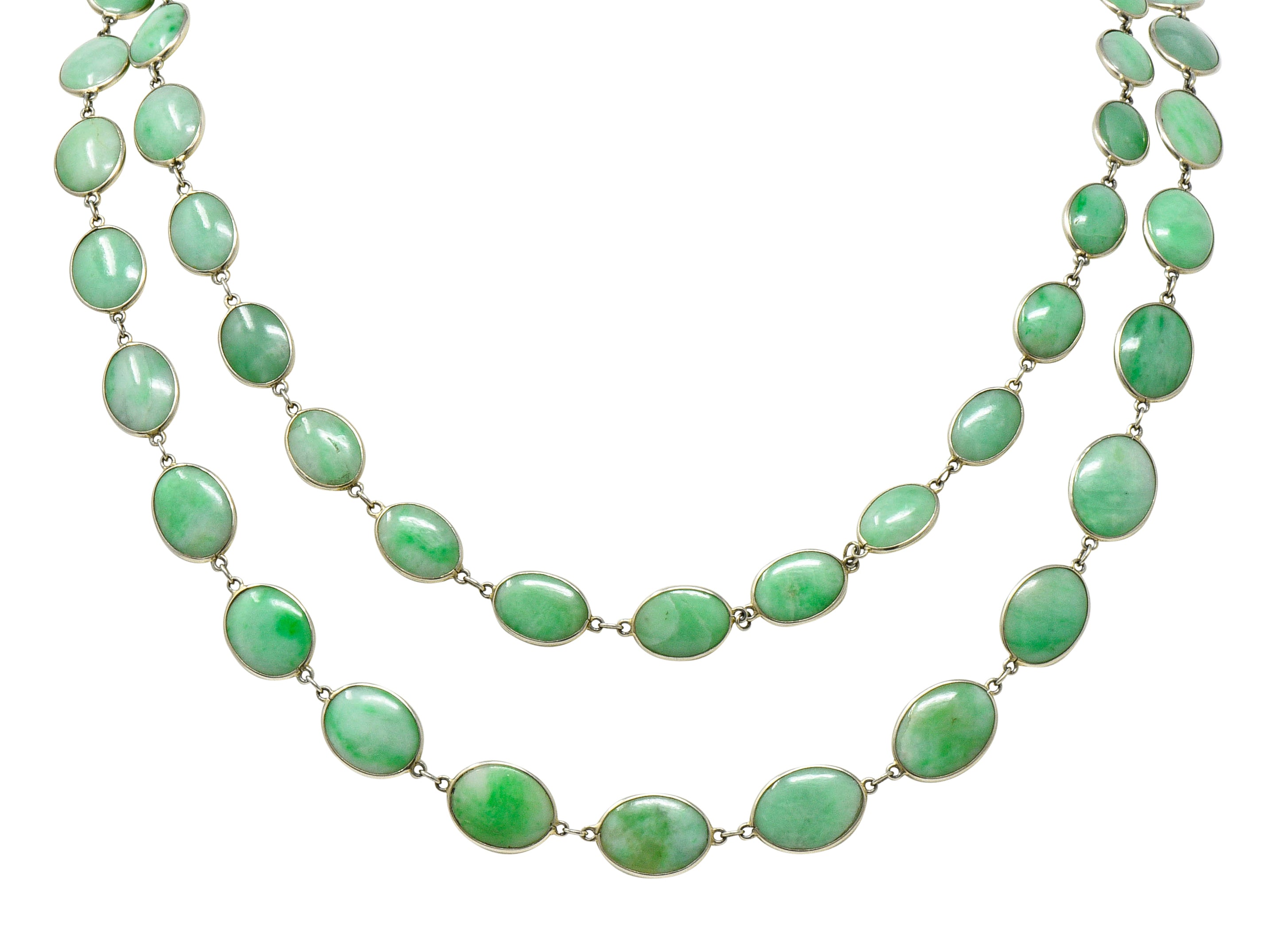 Vintage Jade Cabochon 18 Karat White Gold 47 Inch Long Chain NecklaceNecklace - Wilson's Estate Jewelry