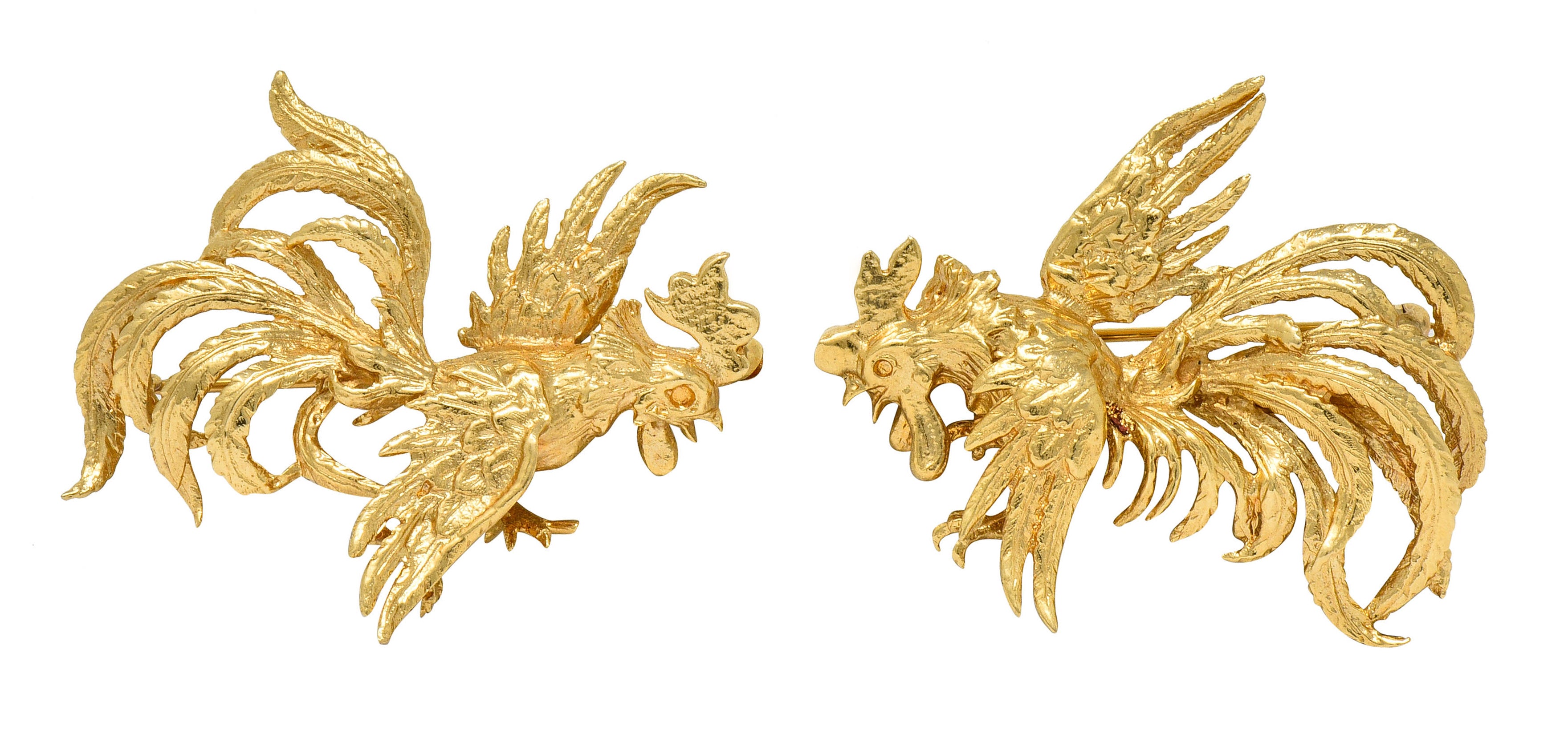 Guglielmo Cini 1960's Vintage 14 Karat Gold Rooster Brooch Clips - Wilson's Estate Jewelry