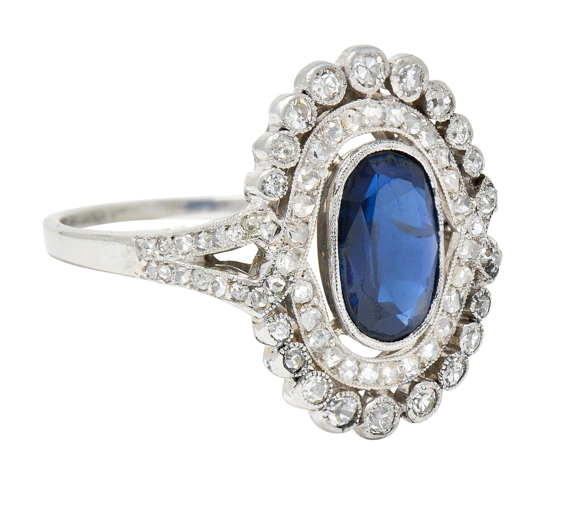 Edwardian 2.70 CTW Sapphire Diamond Double Halo Cluster RingRing - Wilson's Estate Jewelry