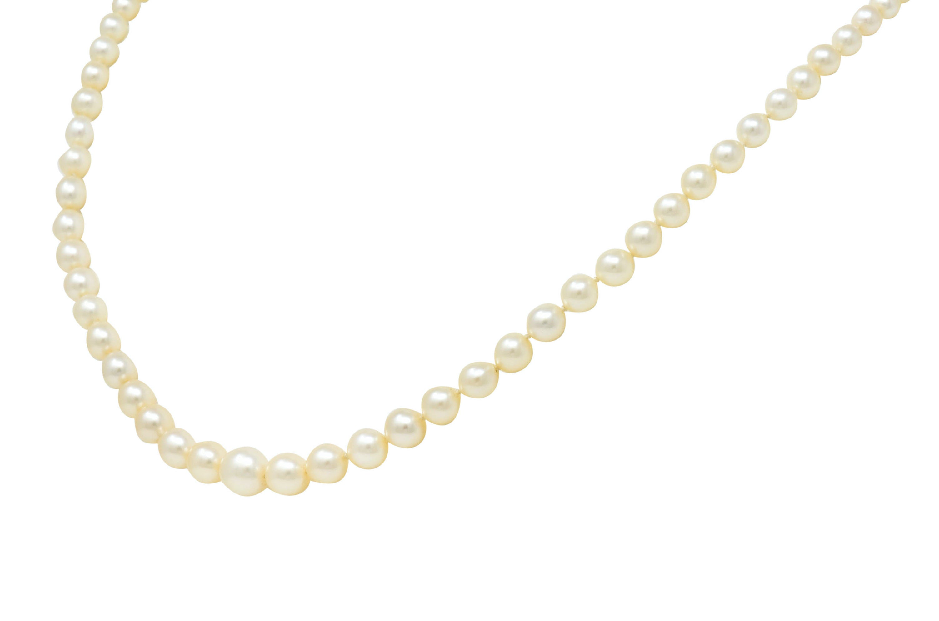 Vintage Marquise Diamond Platinum Graduated Pearl Strand Necklace - Wilson's Estate Jewelry