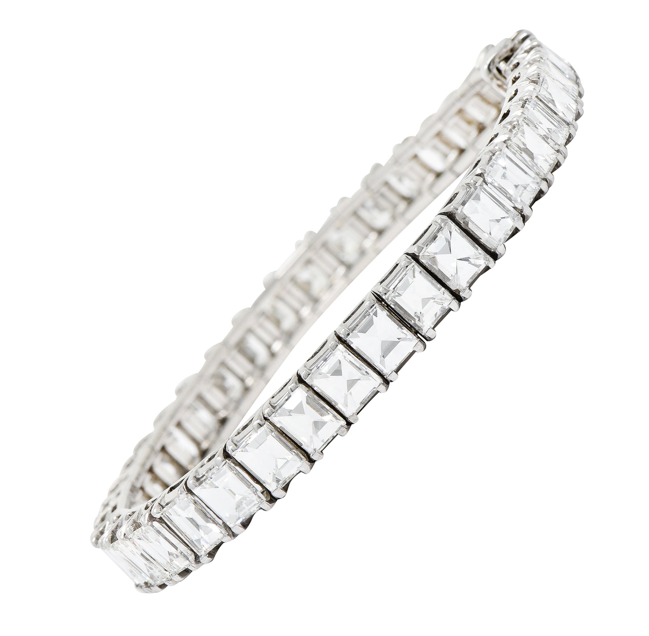 1950's Mid-Century 19.25 CTW Step Cut Diamond Platinum Tennis Line Braceletbracelet - Wilson's Estate Jewelry