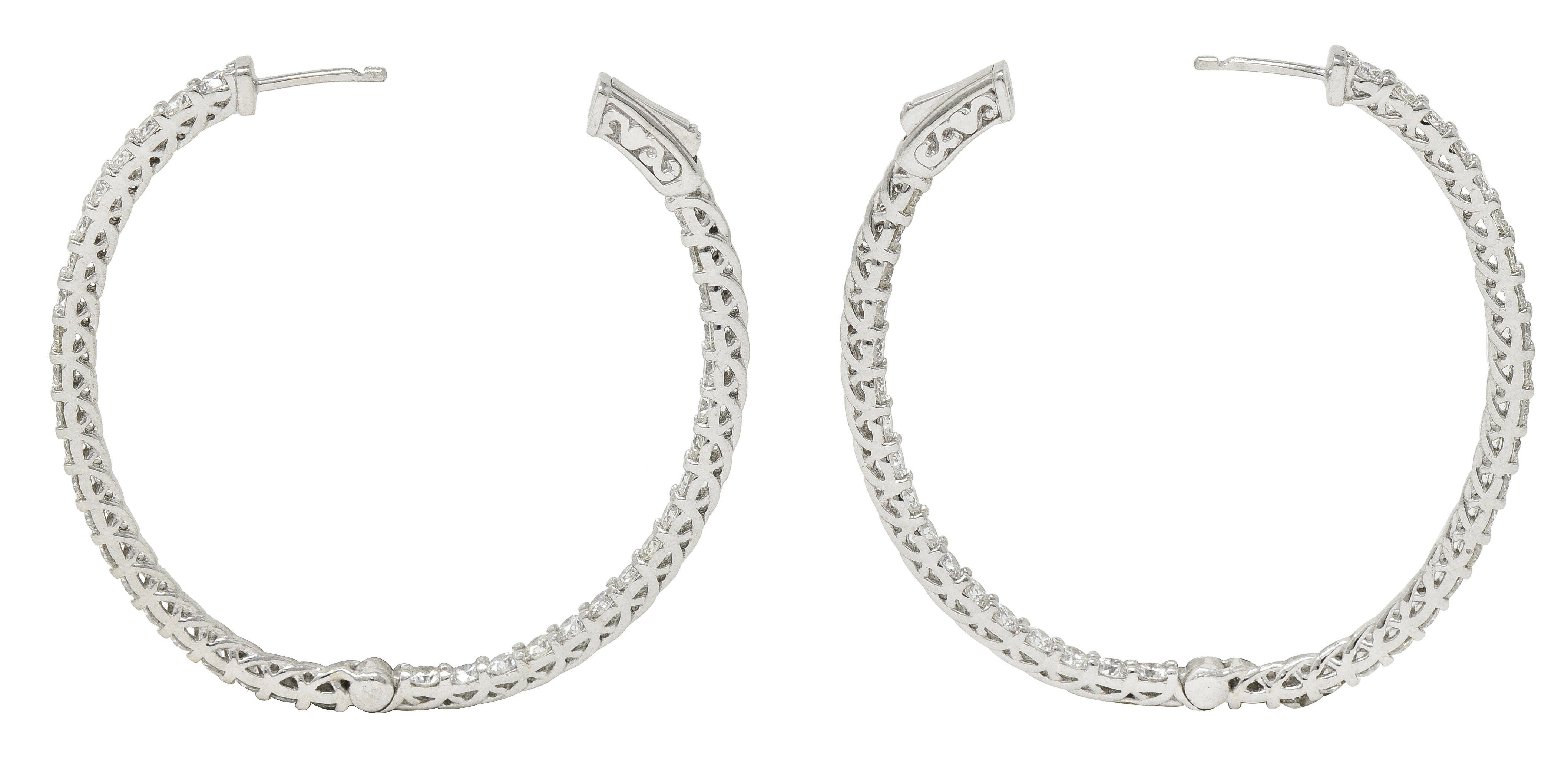 Contemporary 5.01 CTW Diamond 14 Karat White Gold Inside Outside Hoop Earring