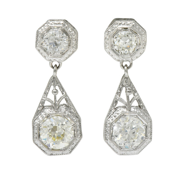 Art Deco 2.96 CTW Diamond Platinum Octagonal Drop EarringsEarrings - Wilson's Estate Jewelry