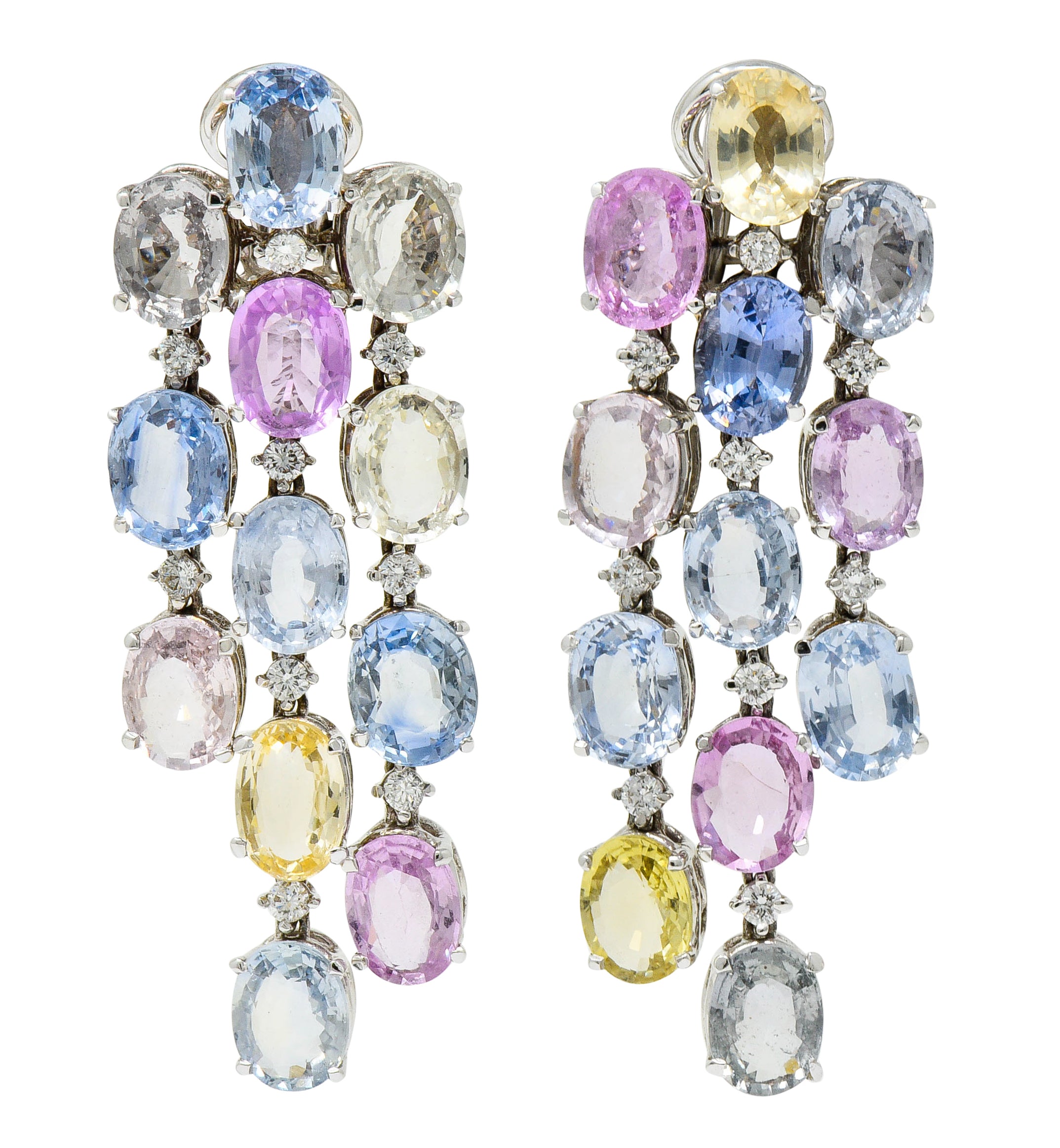 Antonini 32.45 CTW Sapphire Diamond 18 Karat White Gold Italian Chandelier EarringsEarrings - Wilson's Estate Jewelry