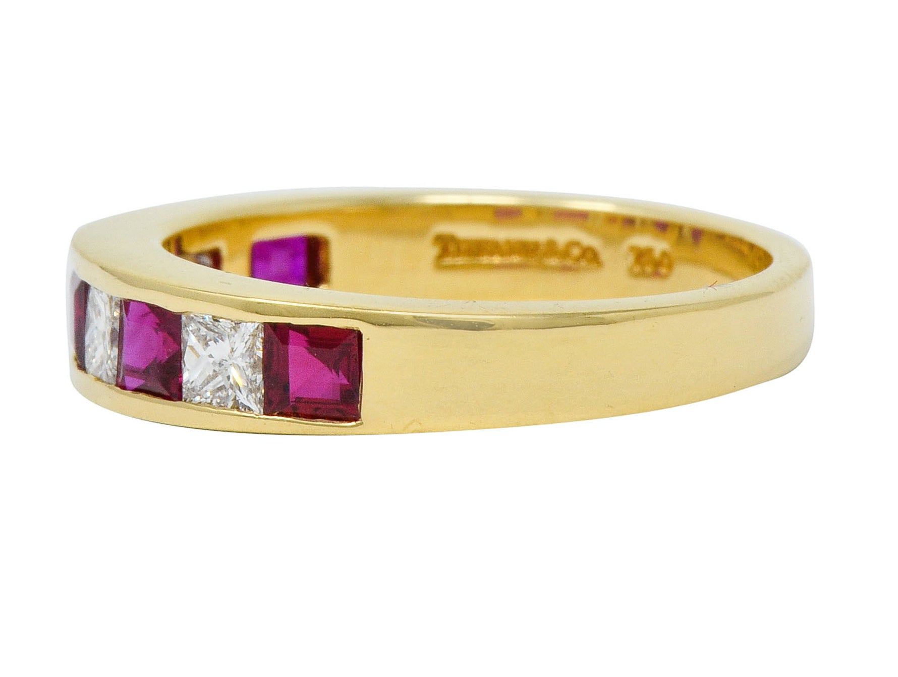 Tiffany & Co. 1.30 CTW Ruby Diamond 18 Karat Gold Channel Band Circa 1990 - Wilson's Estate Jewelry