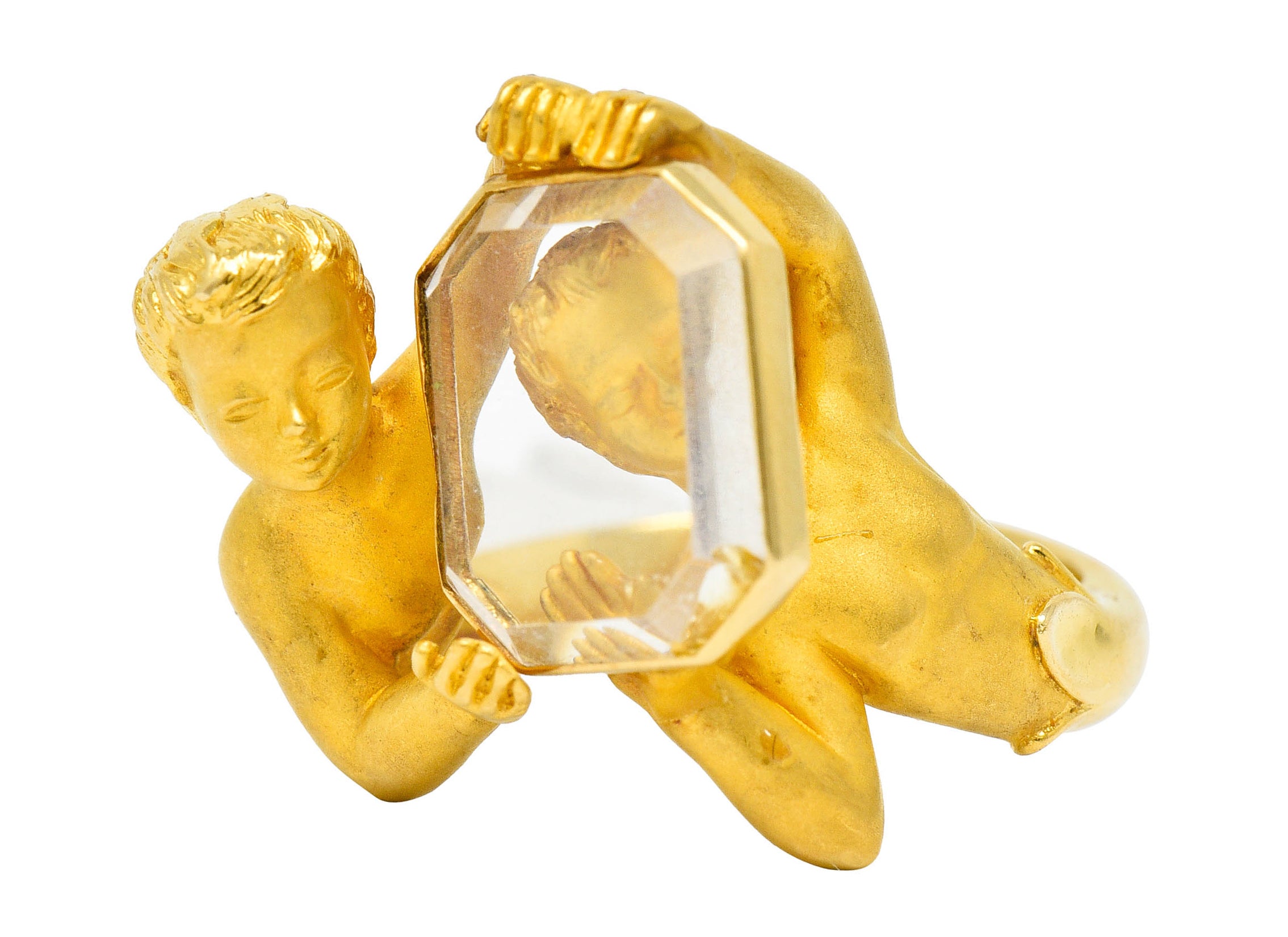 Carrera Y Carrera Rock Crystal 18 Karat Gold Cherubic RingRing - Wilson's Estate Jewelry