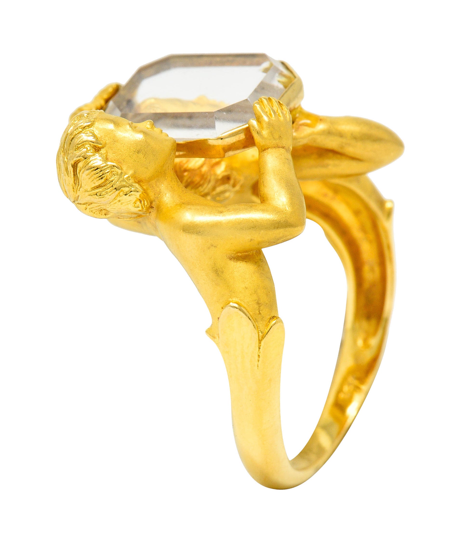 Carrera Y Carrera Rock Crystal 18 Karat Gold Cherubic RingRing - Wilson's Estate Jewelry