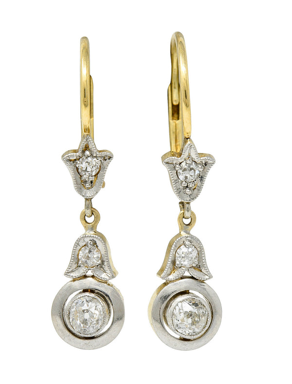 Edwardian 0.45 CTW Diamond Platinum-Topped 14 Karat Gold Tulip Drop EarringsEarrings - Wilson's Estate Jewelry