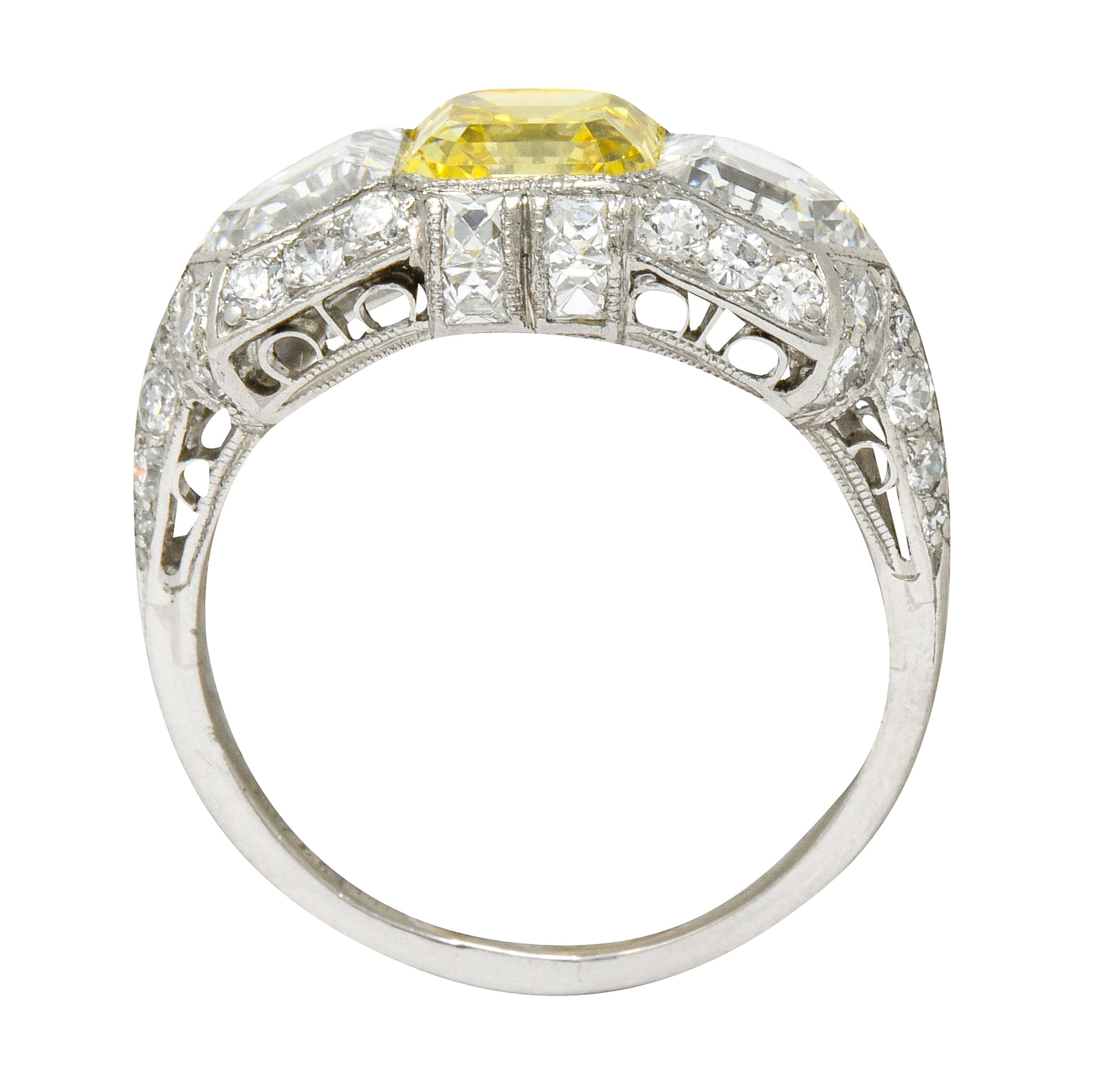 Tiffany & Co. Late Art Deco Fancy Vivid Yellow Diamond Platinum Cocktail Ring GIA - Wilson's Estate Jewelry