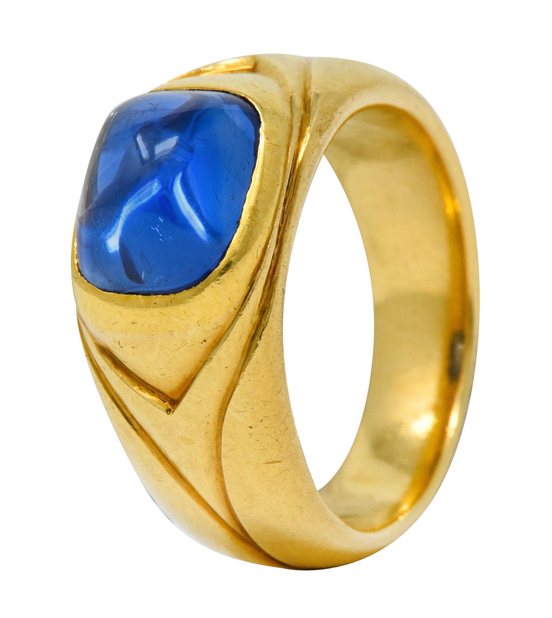 Antique Tiffany & Co. No Heat Kashmir Sapphire Cabochon 18 Karat Gold Unisex Band Ring AGL - Wilson's Estate Jewelry