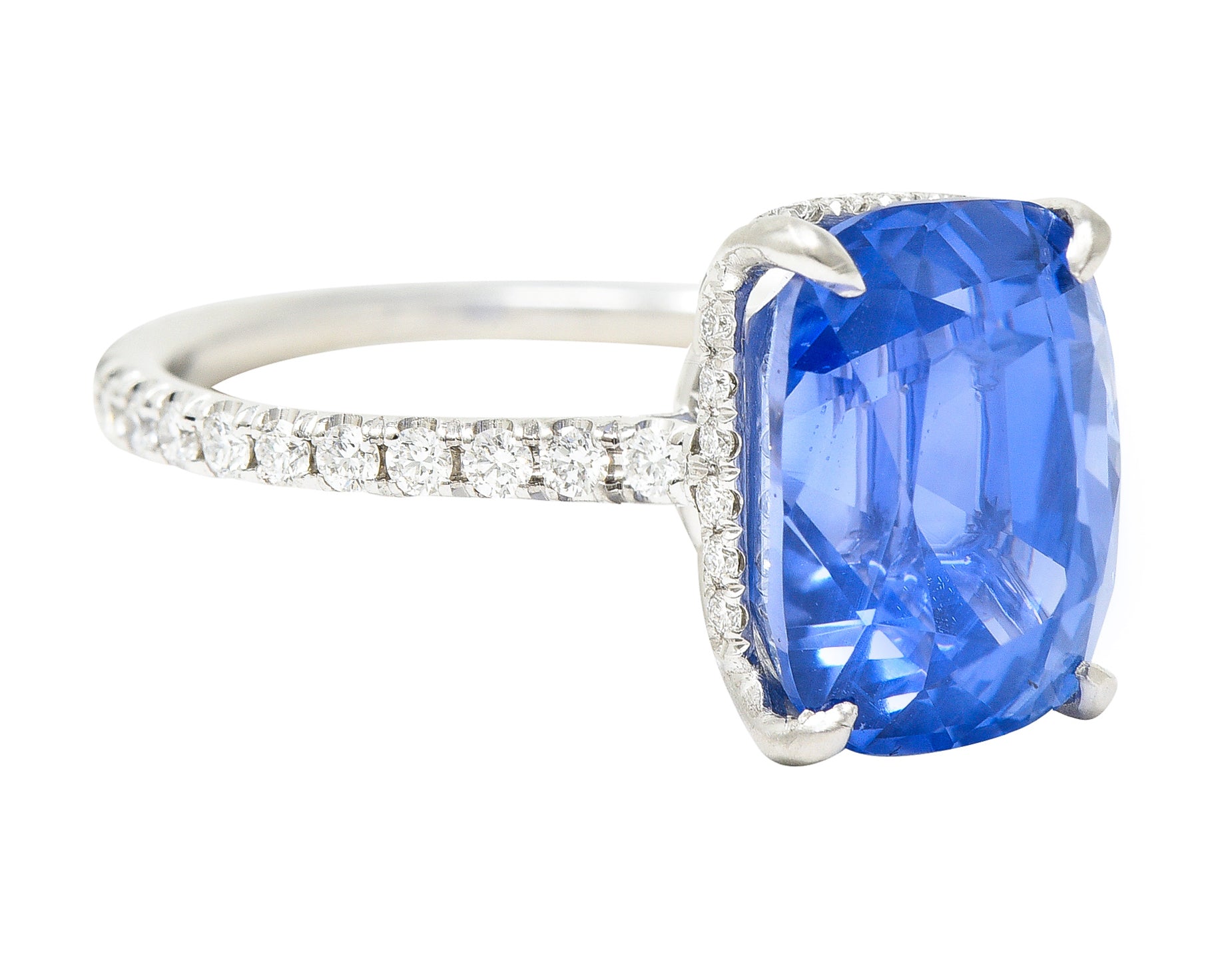 Contemporary 6.07 CTW No-Heat Ceylon Sapphire Diamond Platinum Eternity Band Gemstone Ring AGL Wilson's Estate Jewelry