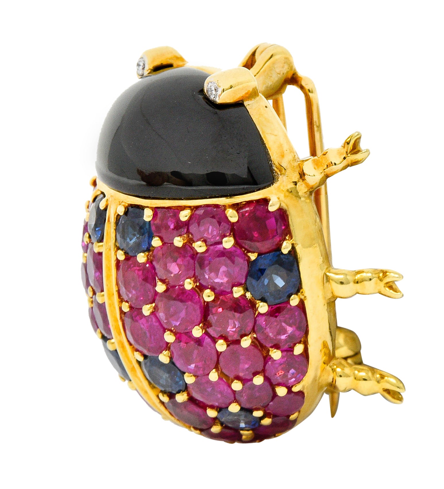 Vintage Sapphire Ruby Onyx Diamond 18 Karat Gold Ladybug BroochBrooch - Wilson's Estate Jewelry