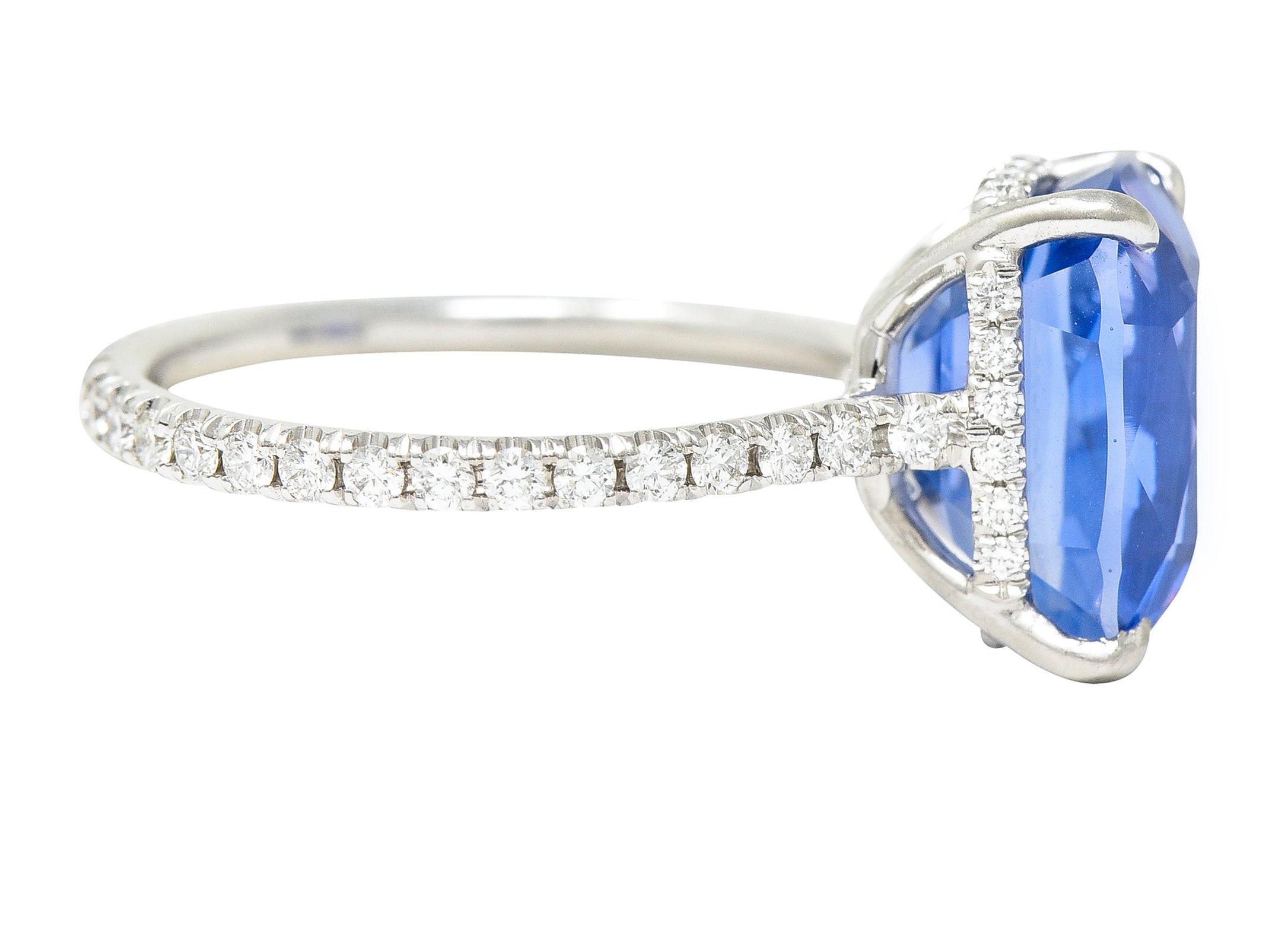 Contemporary 6.07 CTW No-Heat Ceylon Sapphire Diamond Platinum Eternity Band Gemstone Ring AGL Wilson's Estate Jewelry