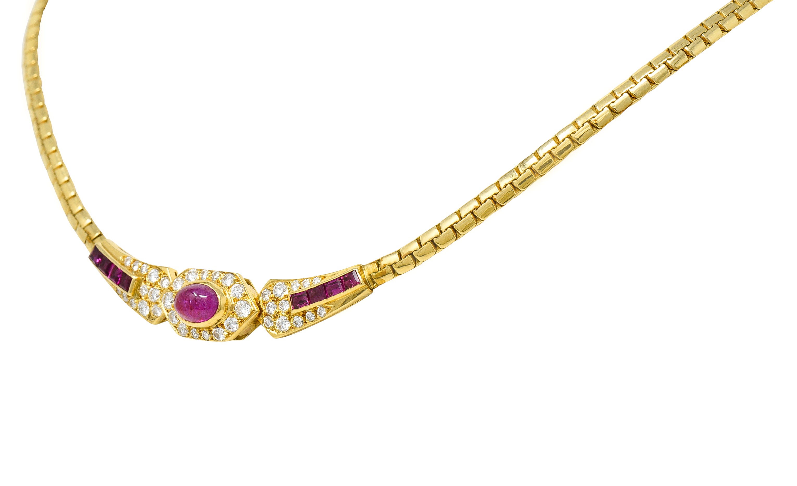 French Ruby Diamond 18 Karat Yellow Gold Collar Necklace Wilson's Antique & Estate Jewelry