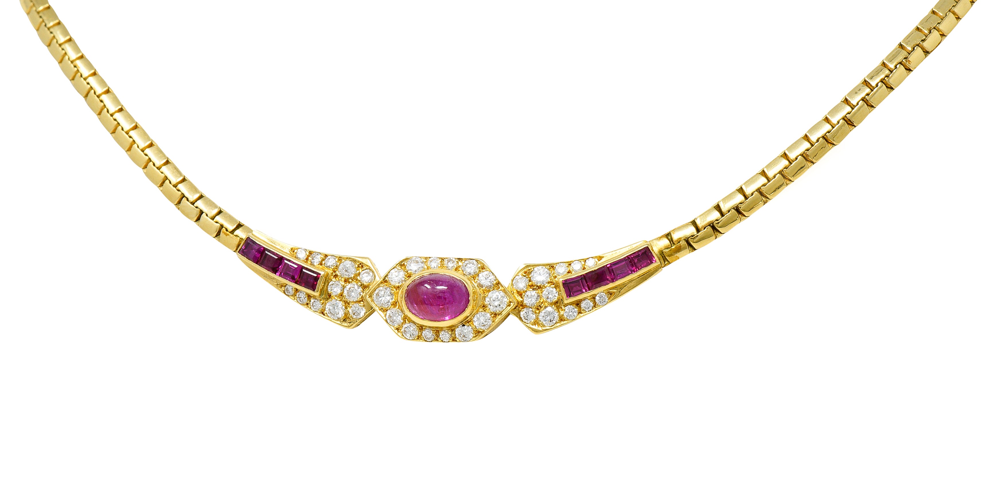 French Ruby Diamond 18 Karat Yellow Gold Collar Necklace Wilson's Antique & Estate Jewelry