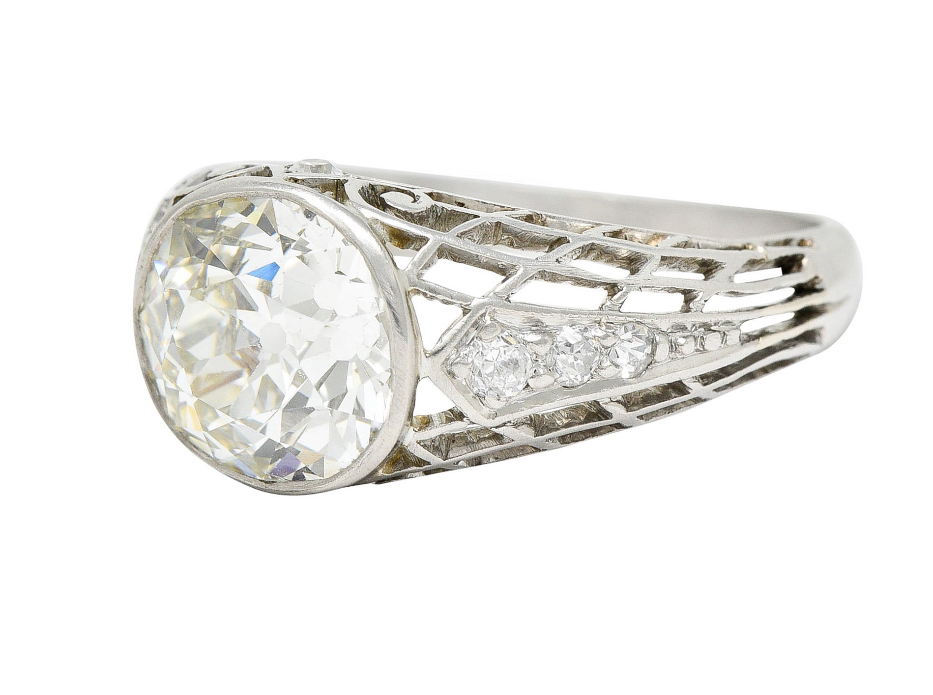 Edwardian 2.40 CTW Old European Diamond Platinum Trellis Engagement RingRing - Wilson's Estate Jewelry