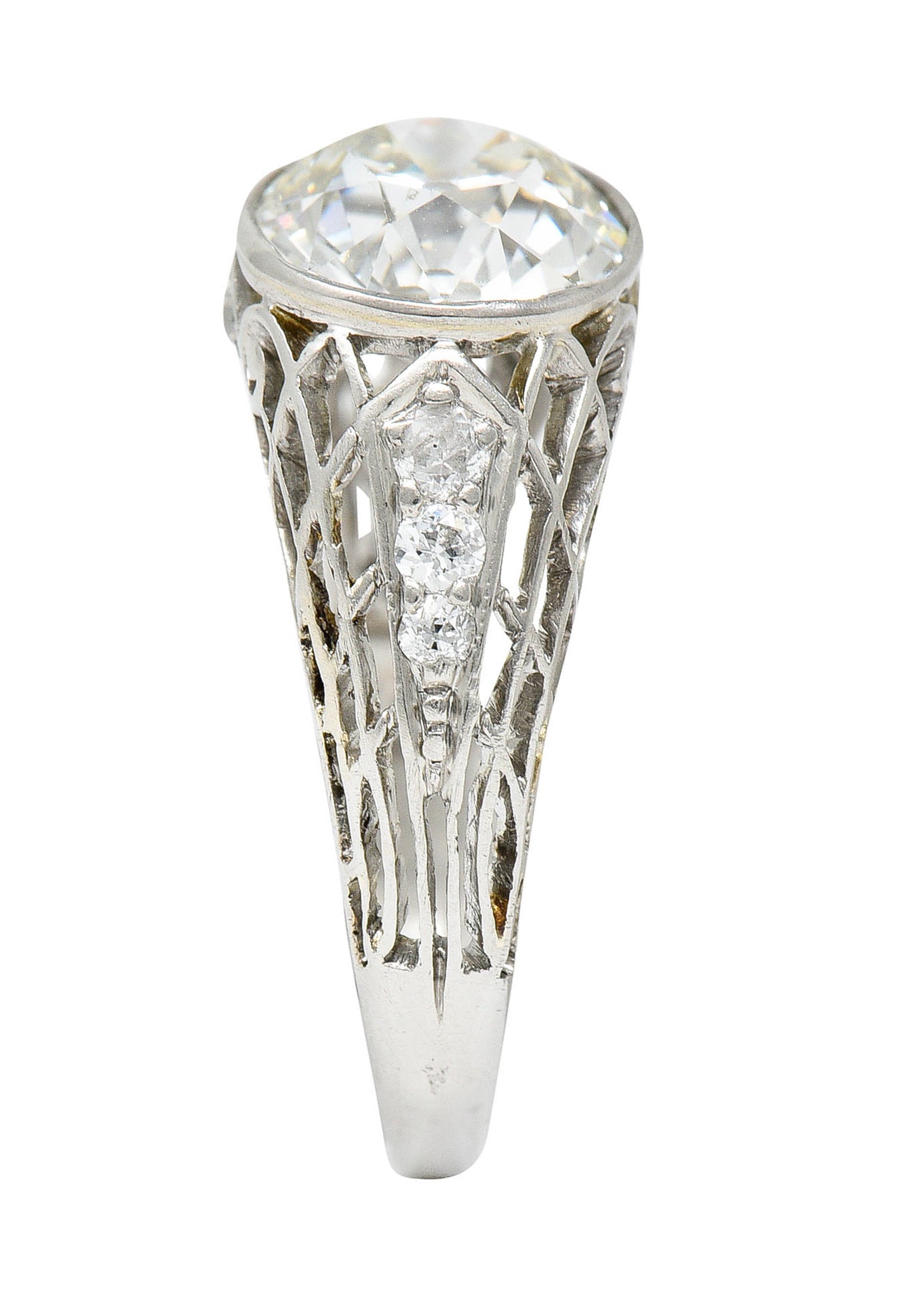 Edwardian 2.40 CTW Old European Diamond Platinum Trellis Engagement RingRing - Wilson's Estate Jewelry