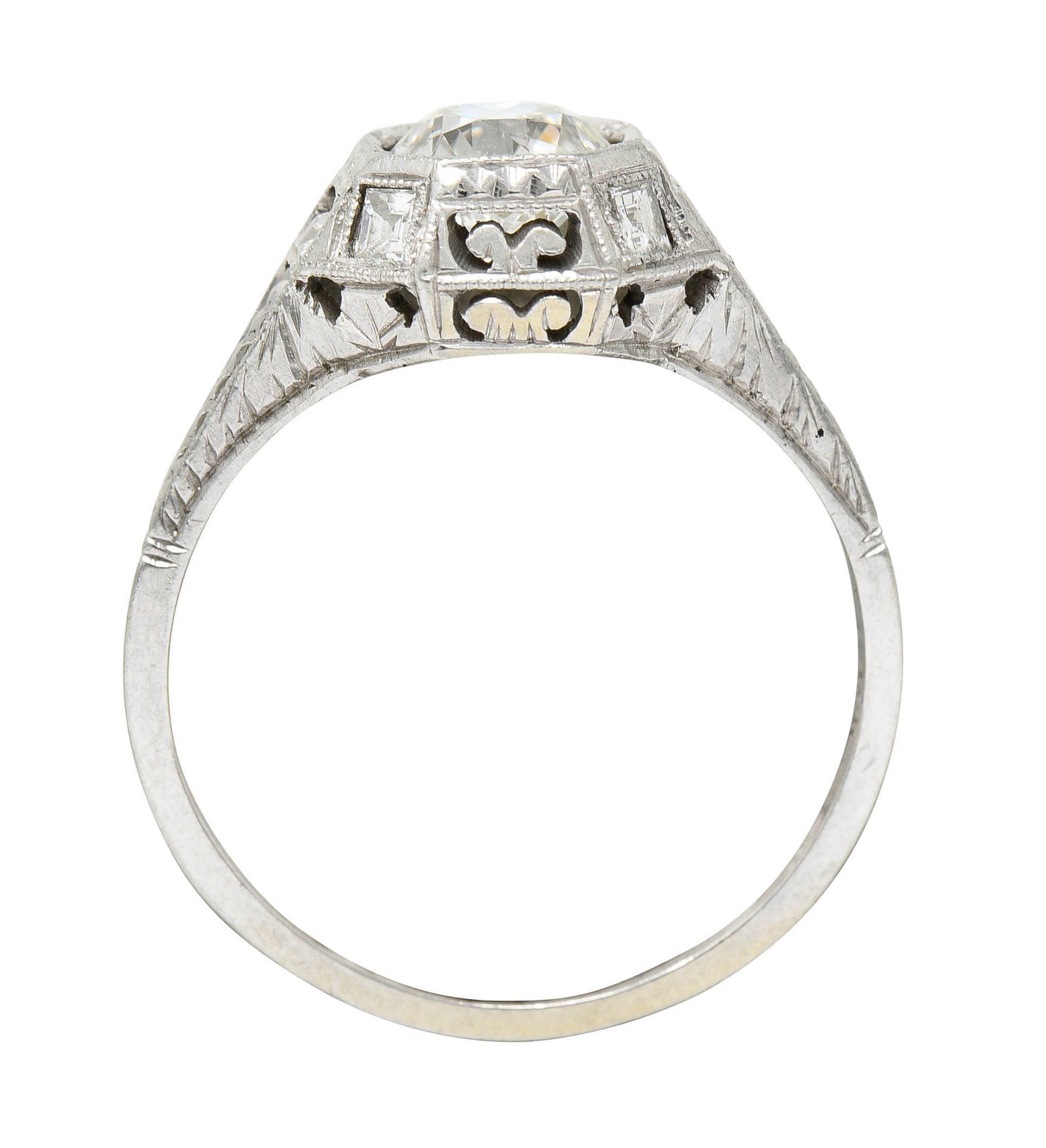 Art Deco 1.05 CTW Diamond 18 Karat White Gold Foliate Engagement RingRing - Wilson's Estate Jewelry