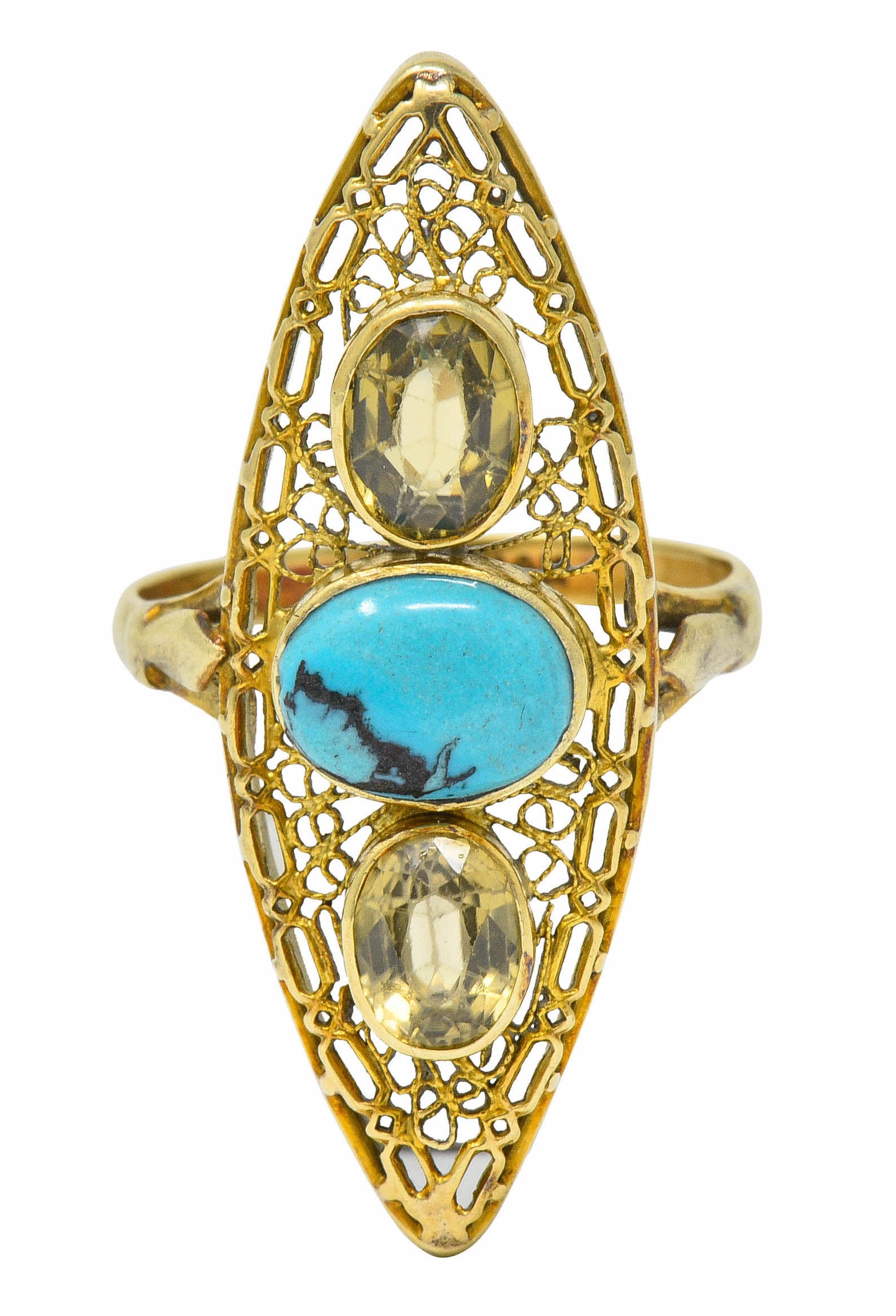 Victorian Turquoise Zircon 14 Karat Gold Navette RingRing - Wilson's Estate Jewelry