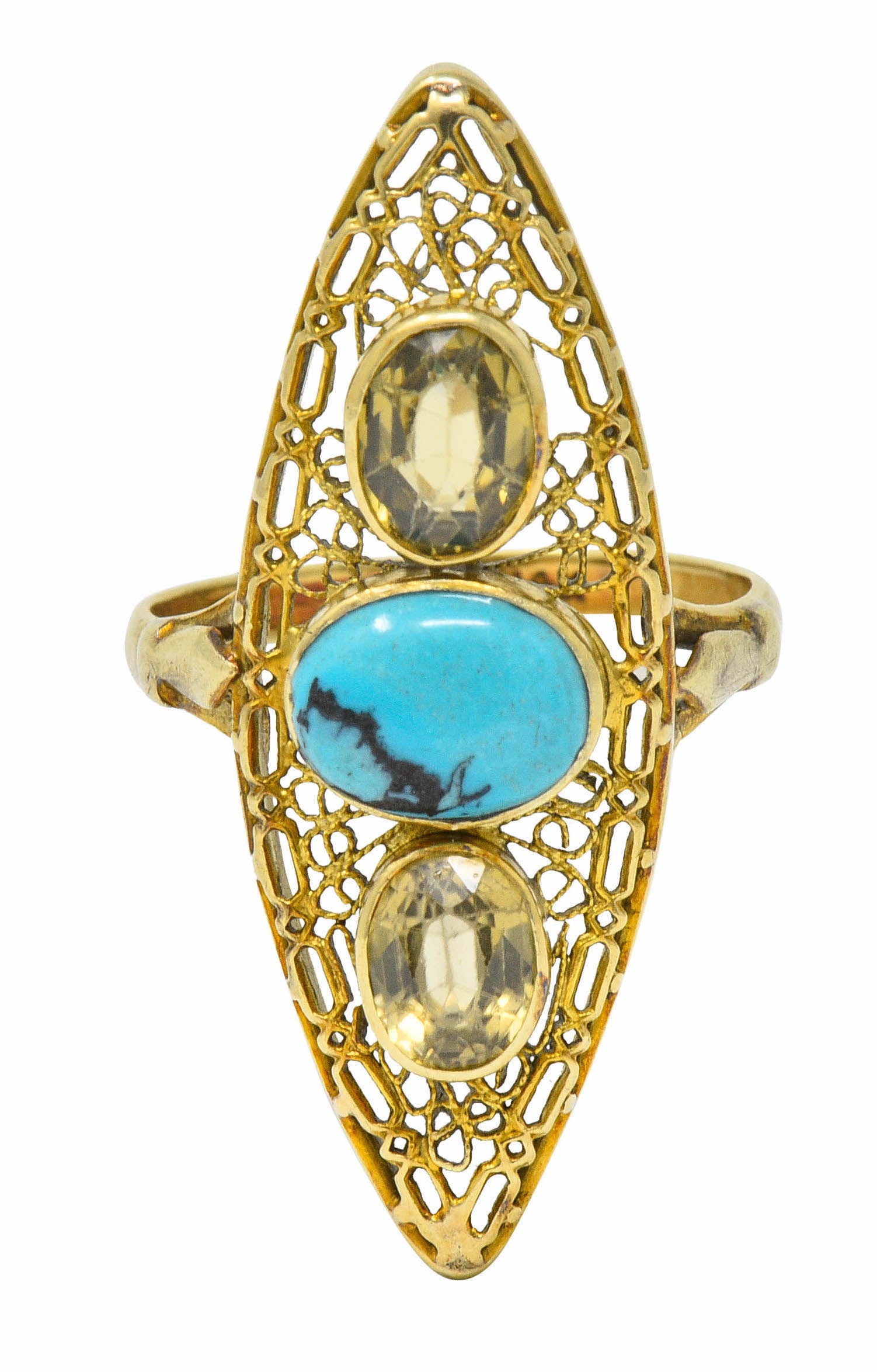 Victorian Turquoise Zircon 14 Karat Gold Navette RingRing - Wilson's Estate Jewelry